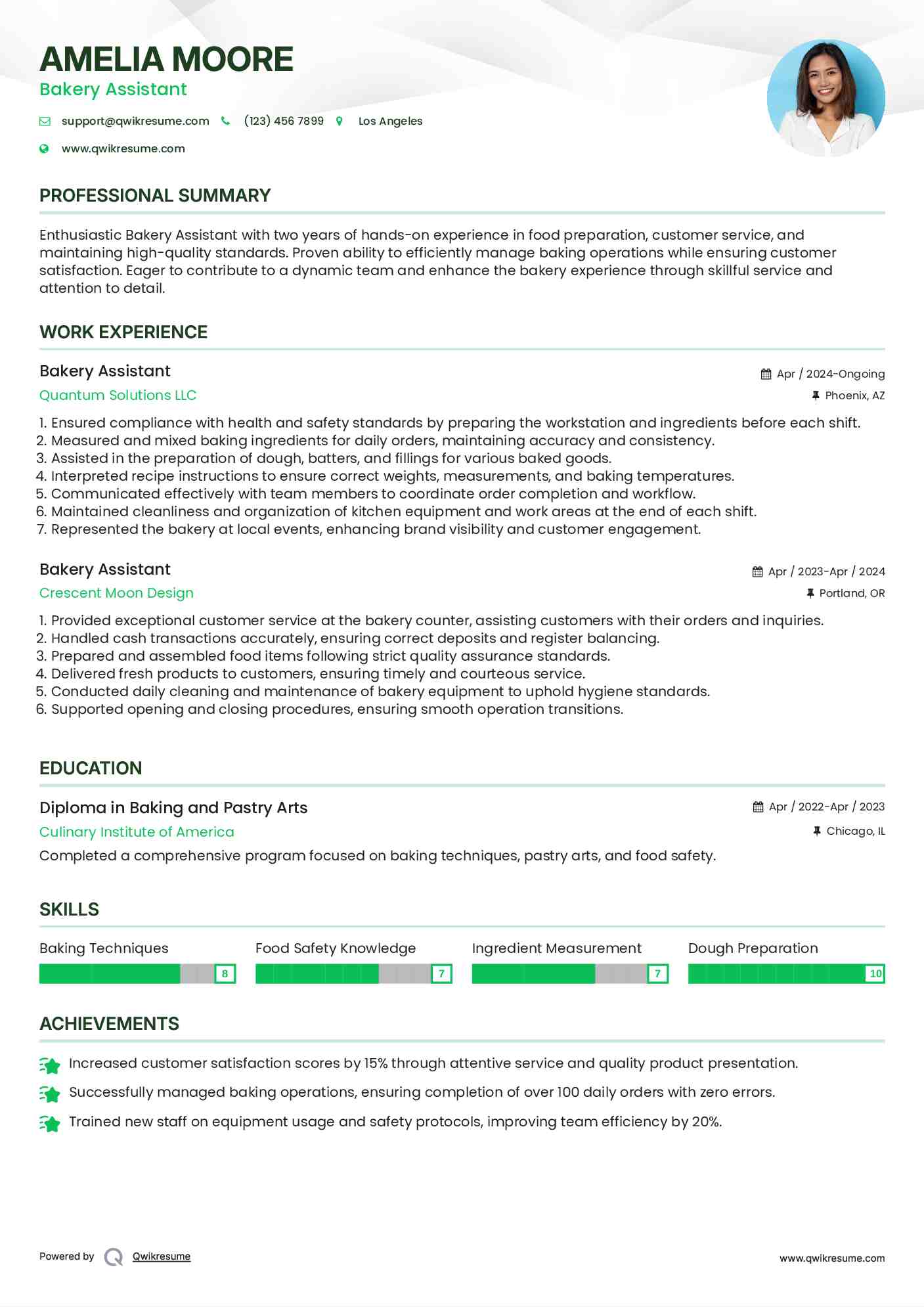 Bakery Assistant Resume Samples Qwikresume