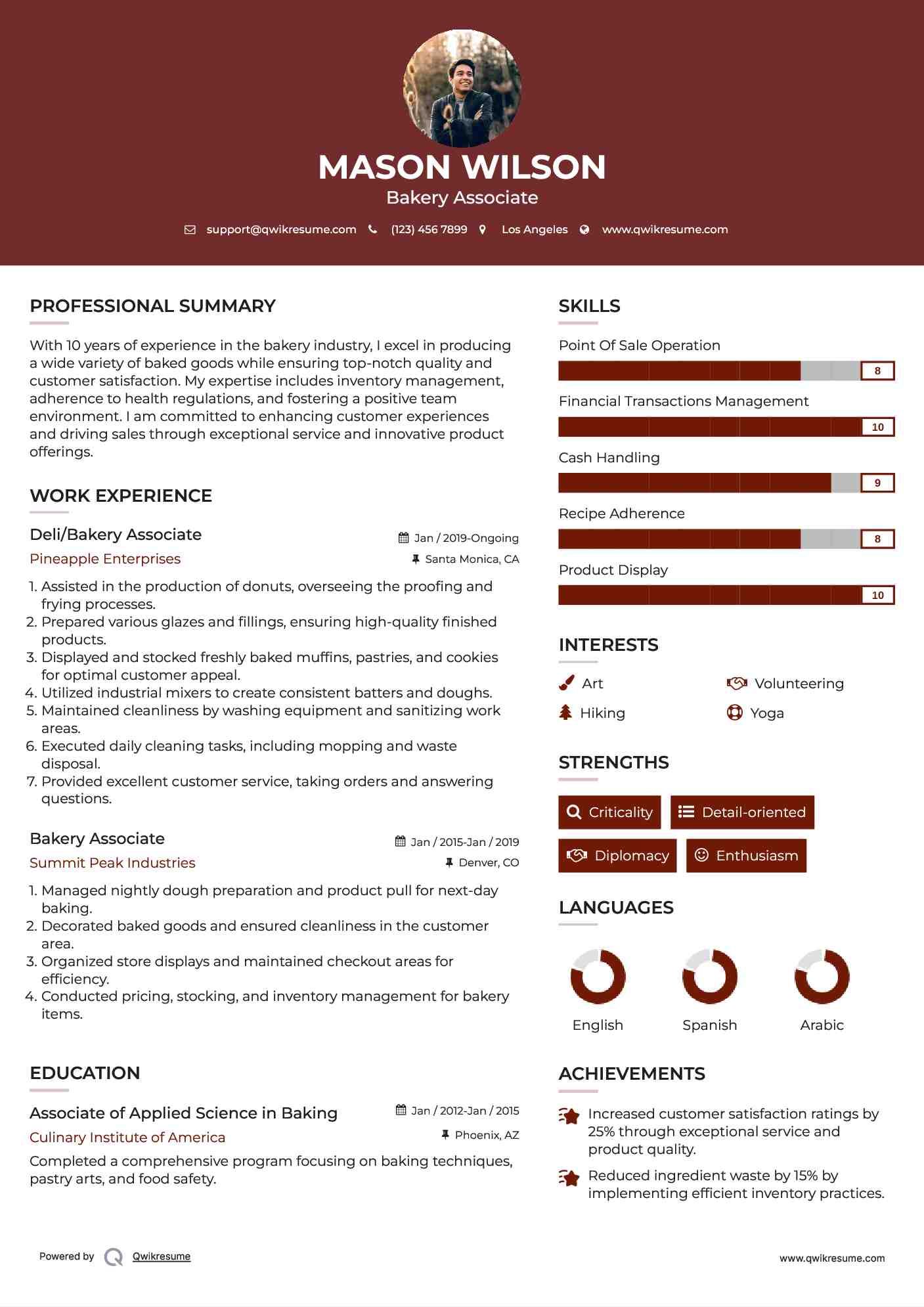 Bakery Associate Resume Samples QwikResume