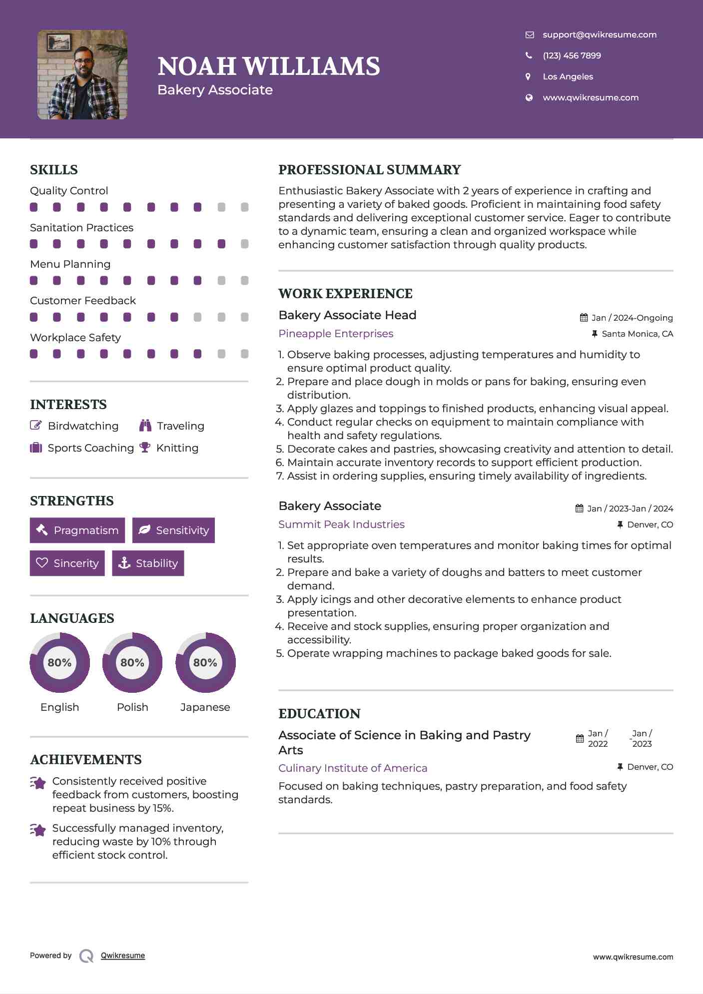 Bakery Associate Head Resume Model