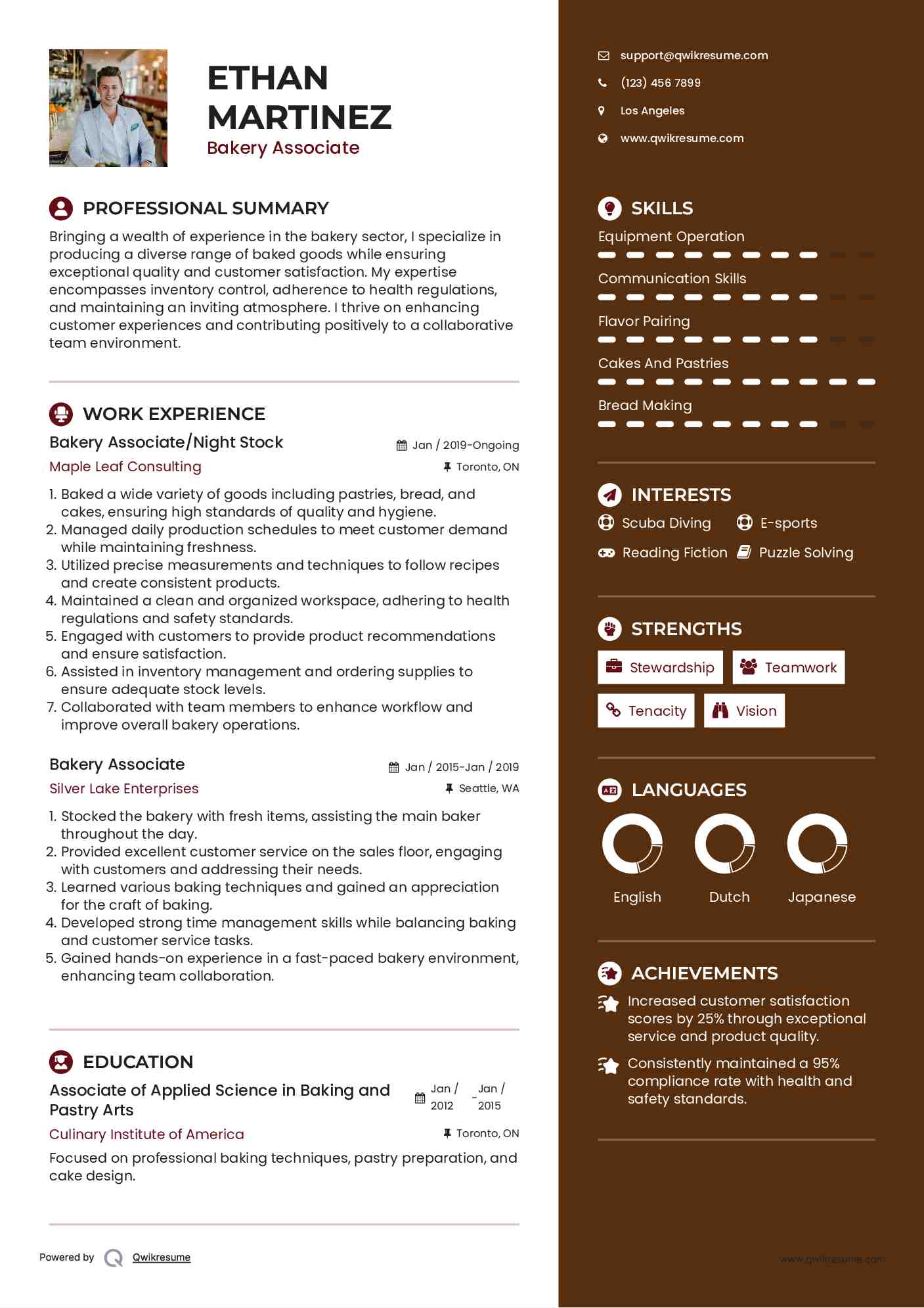 Bakery Associate/Night Stock Resume Example