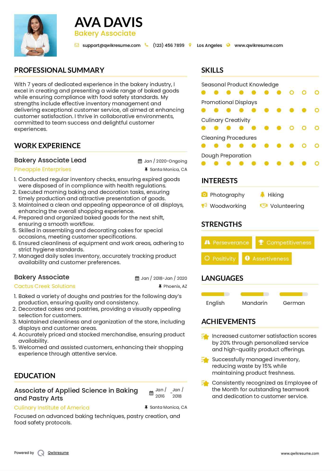 Bakery Associate Lead Resume Model