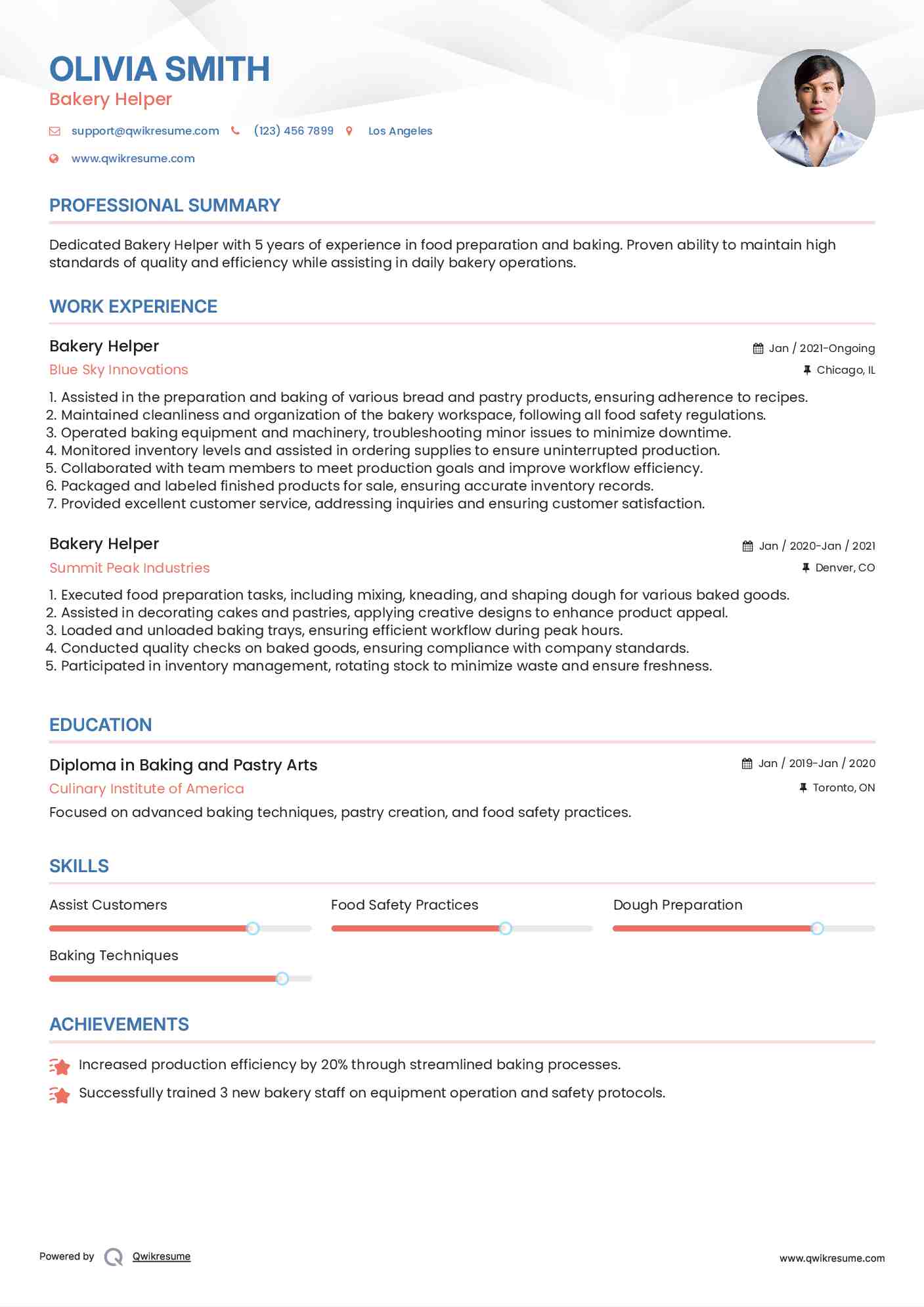 Bakery Helper Resume Example