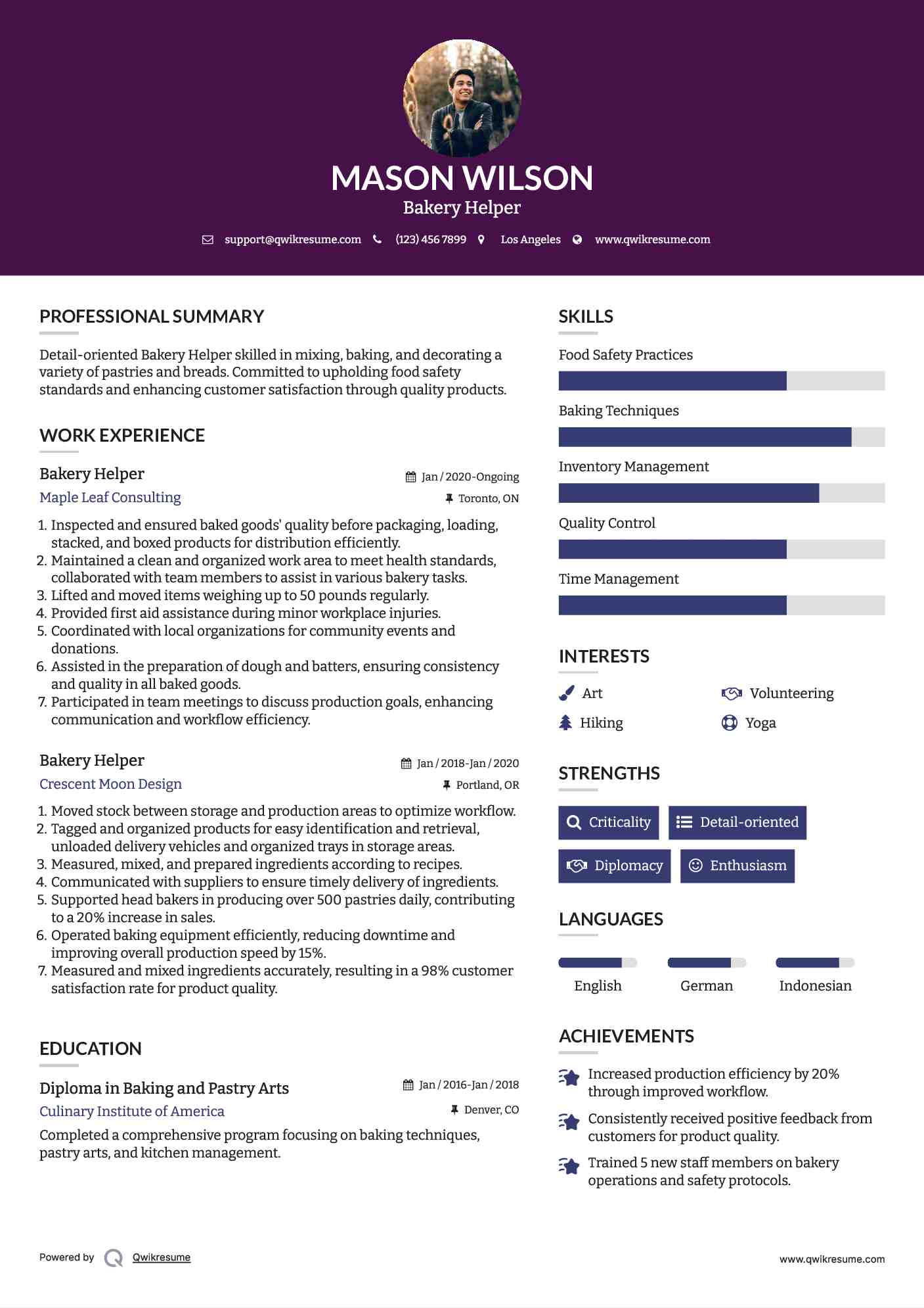 Bakery Helper Resume Format