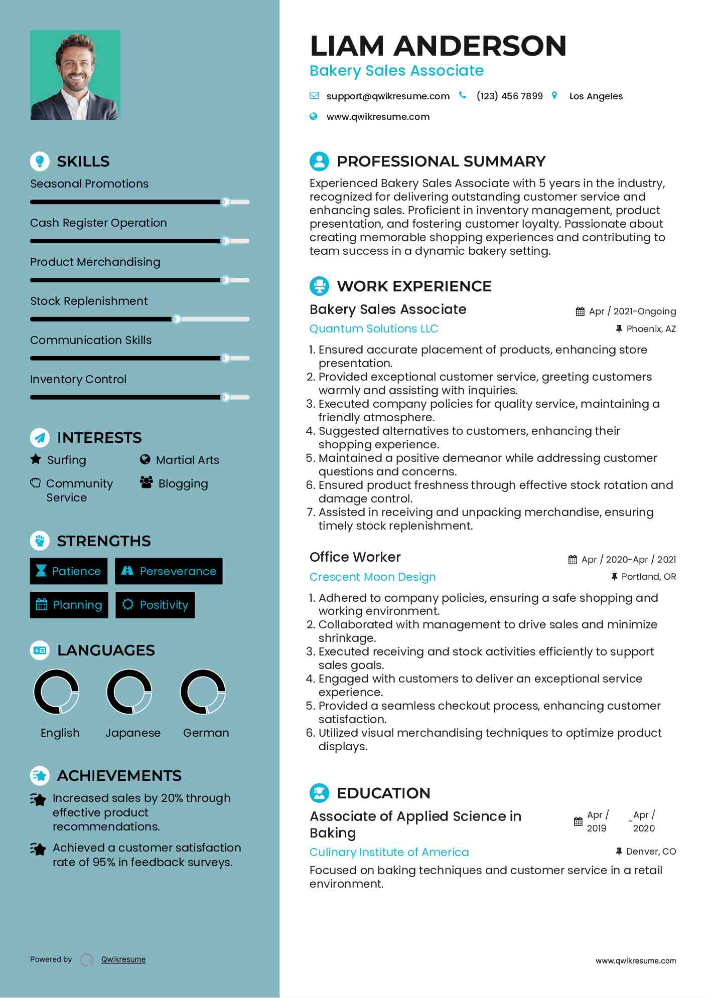 Bakery Sales Associate Resume Example