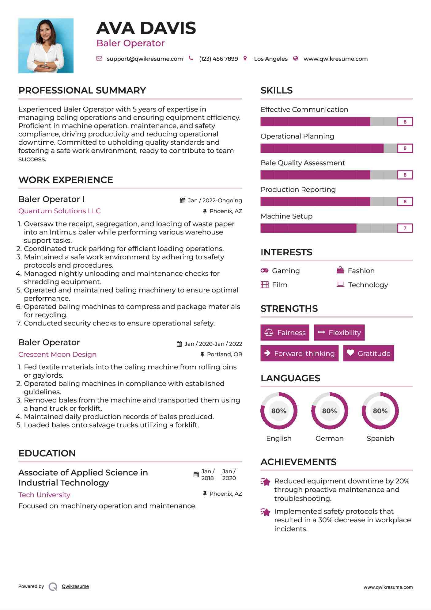Baler Operator I Resume Example