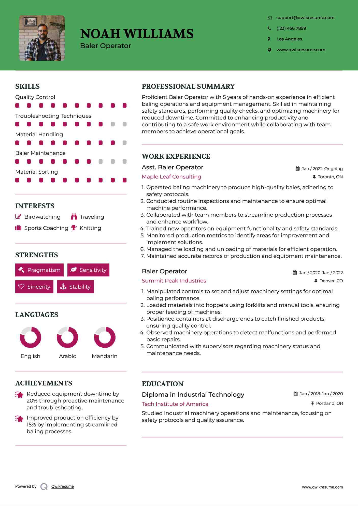 Asst. Baler Operator Resume Template