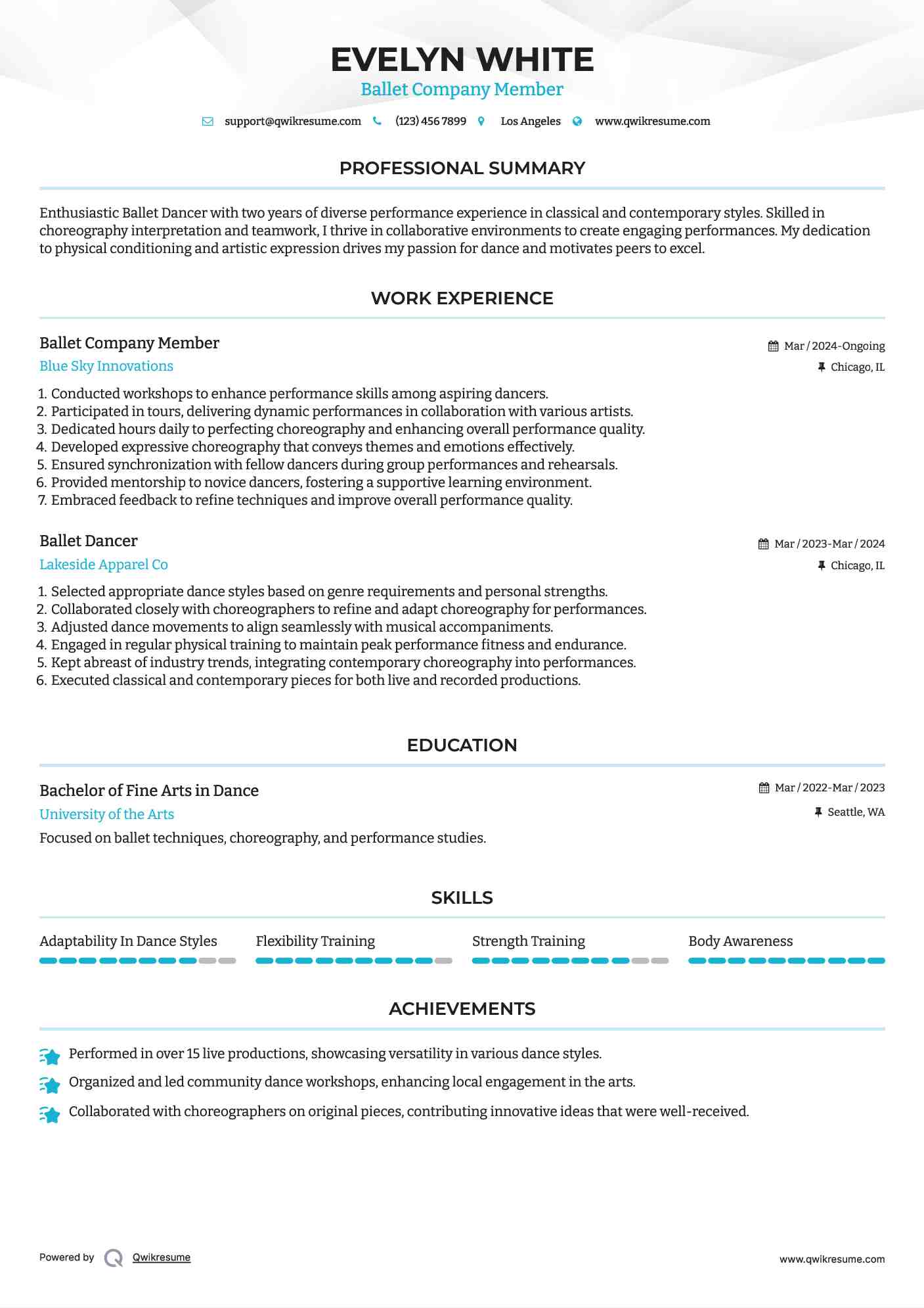Ballet Company Member Resume Format