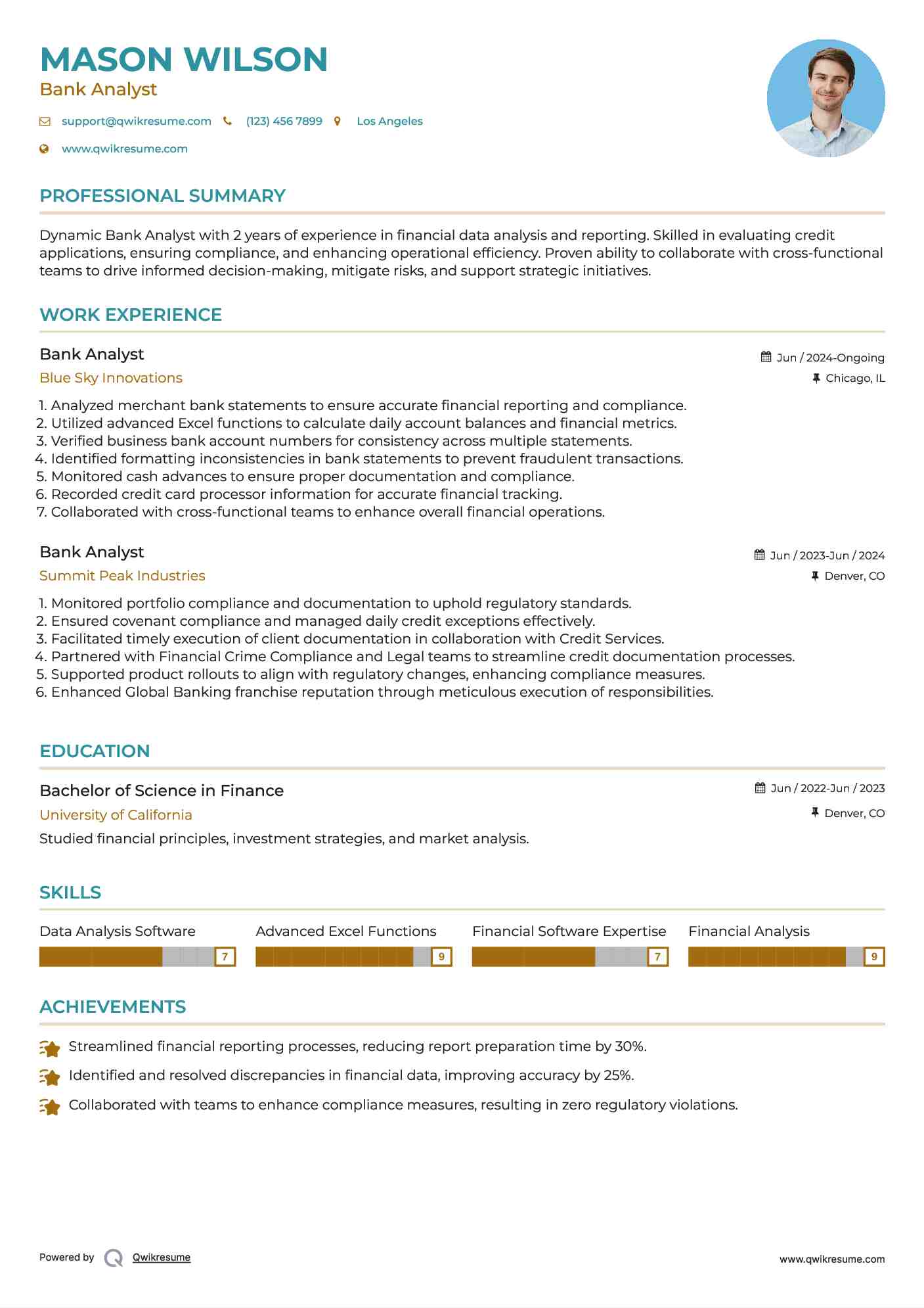 Bank Analyst Resume Format