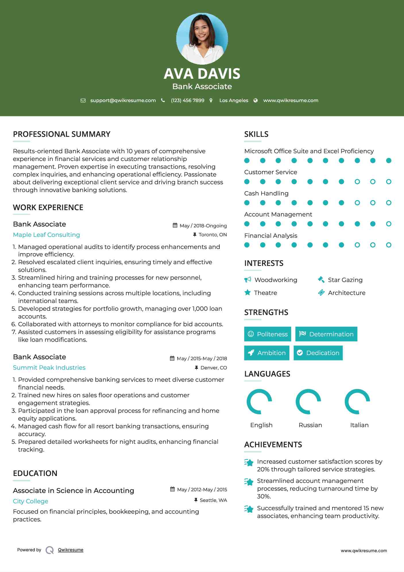 Bank Associate Resume Format