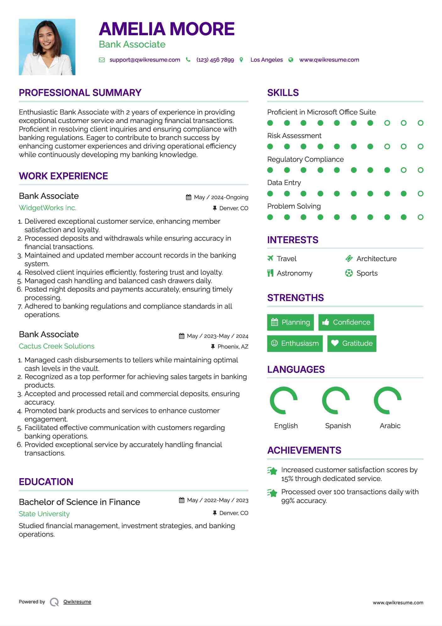 Bank Associate Resume Model