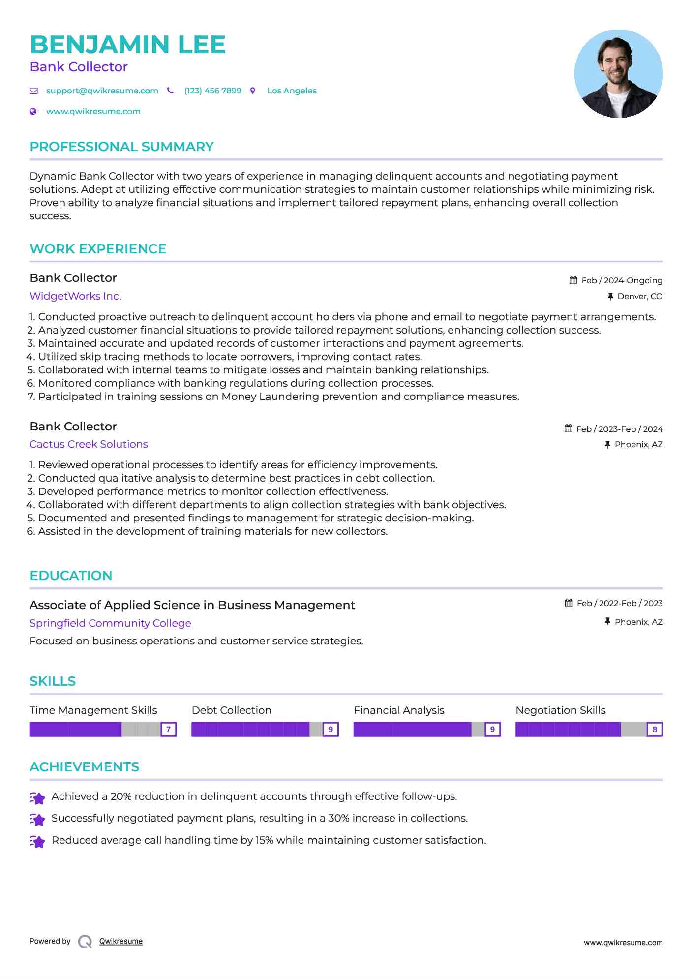 Bank Collector Resume Format