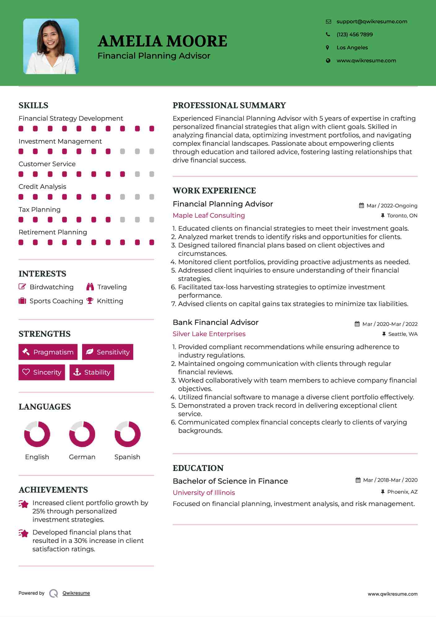 Financial Planning Advisor Resume Model