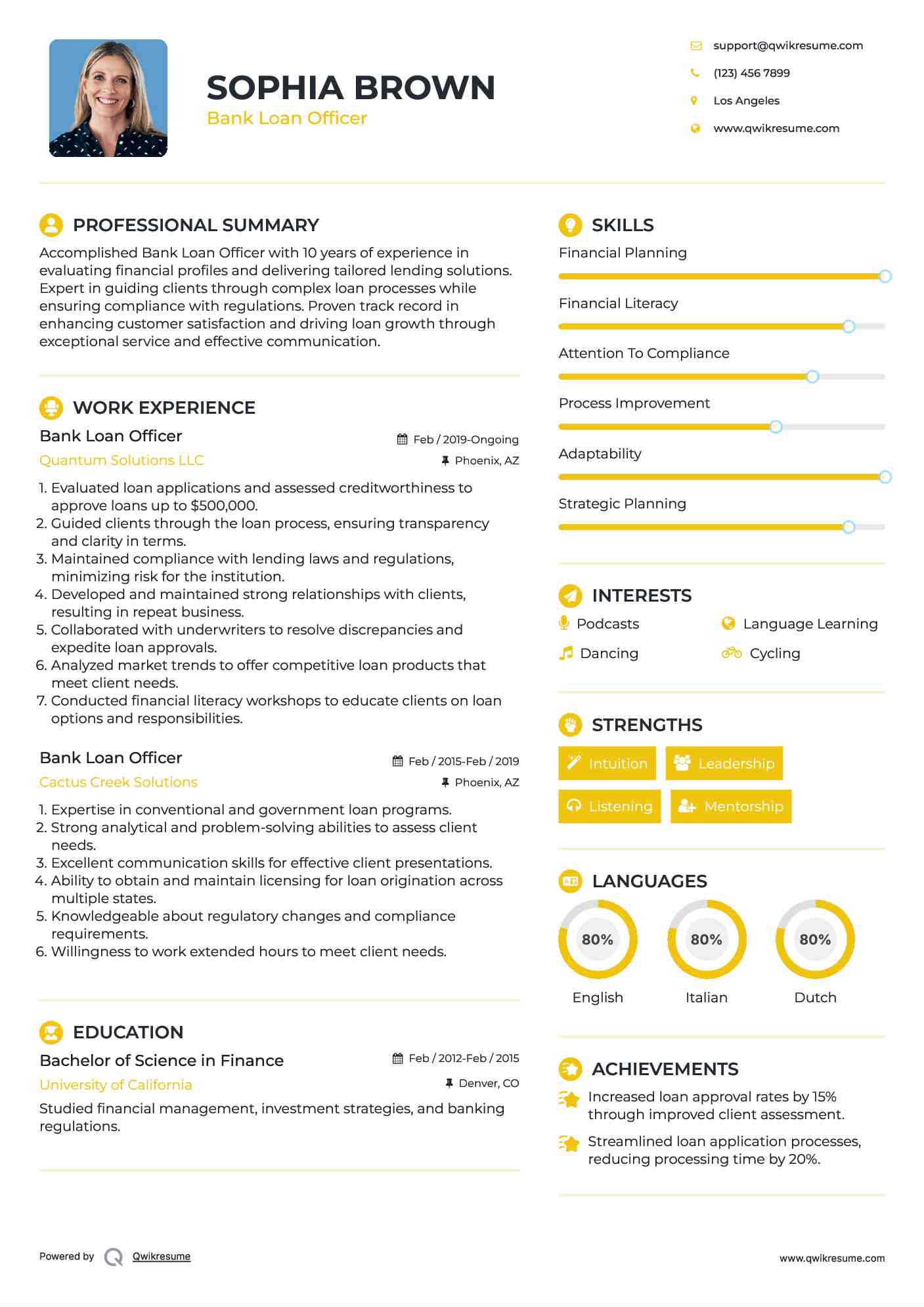 Bank Loan Officer Resume Example