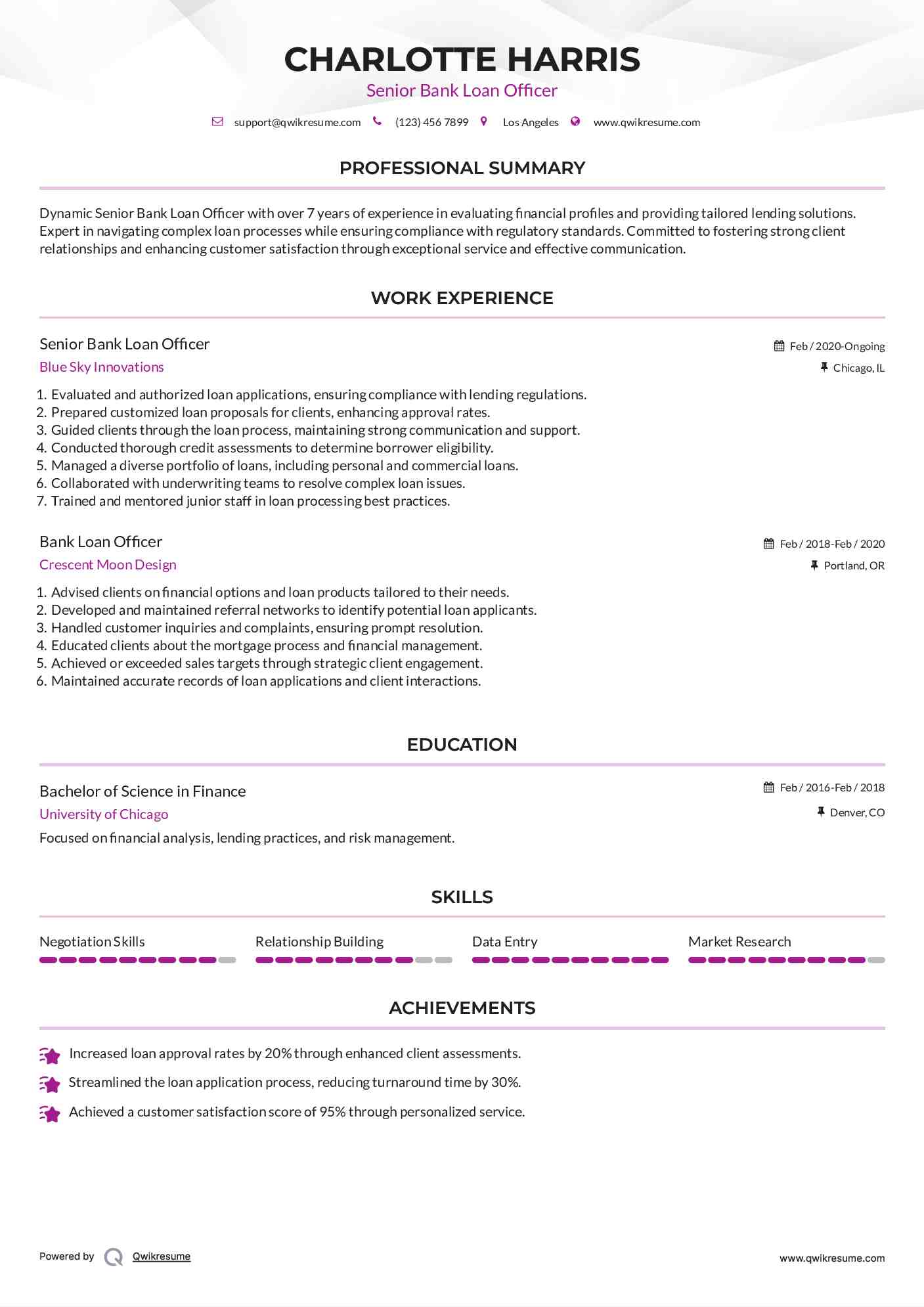 Senior Bank Loan Officer  Resume Template