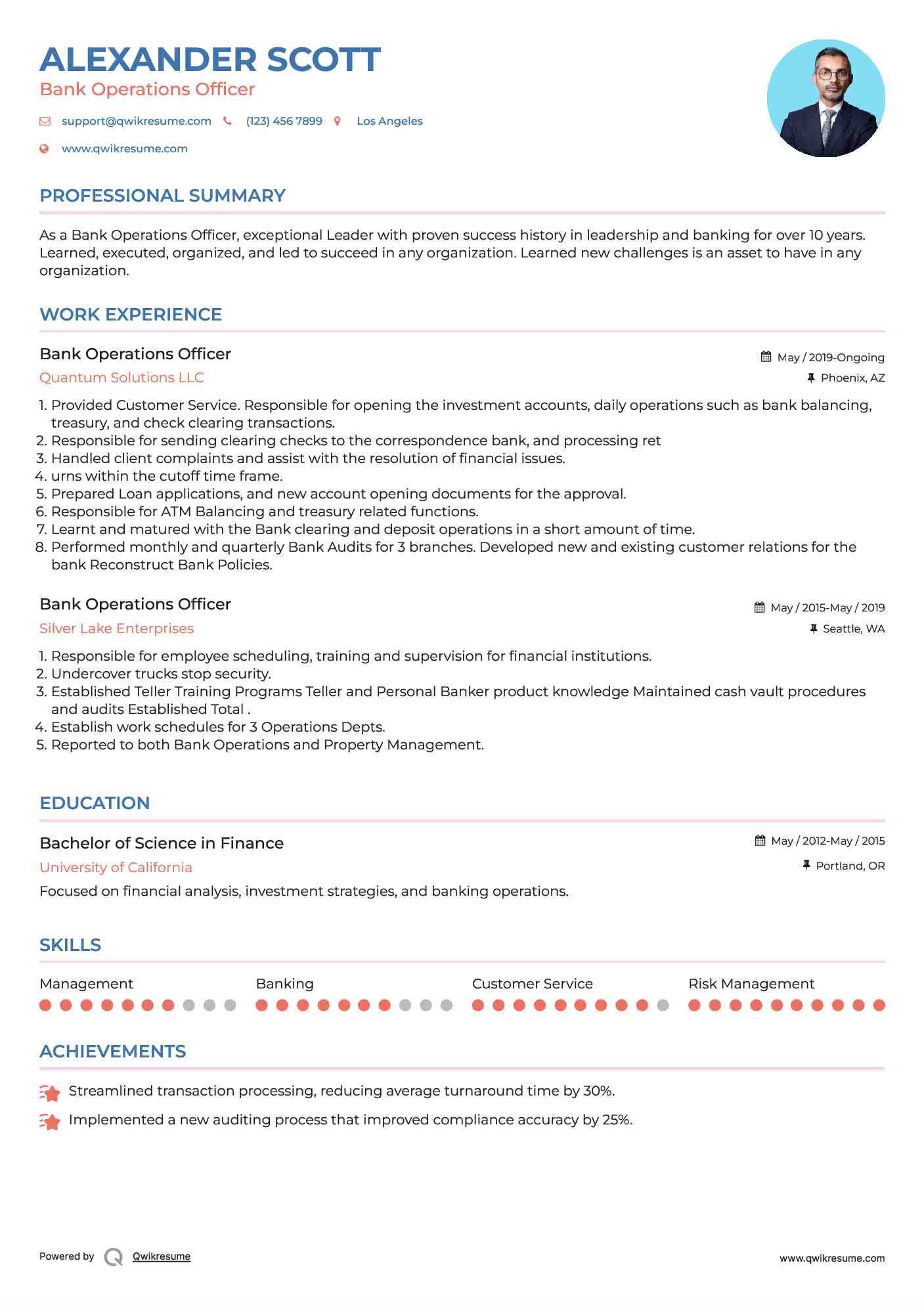 Bank Operations Officer Resume Format