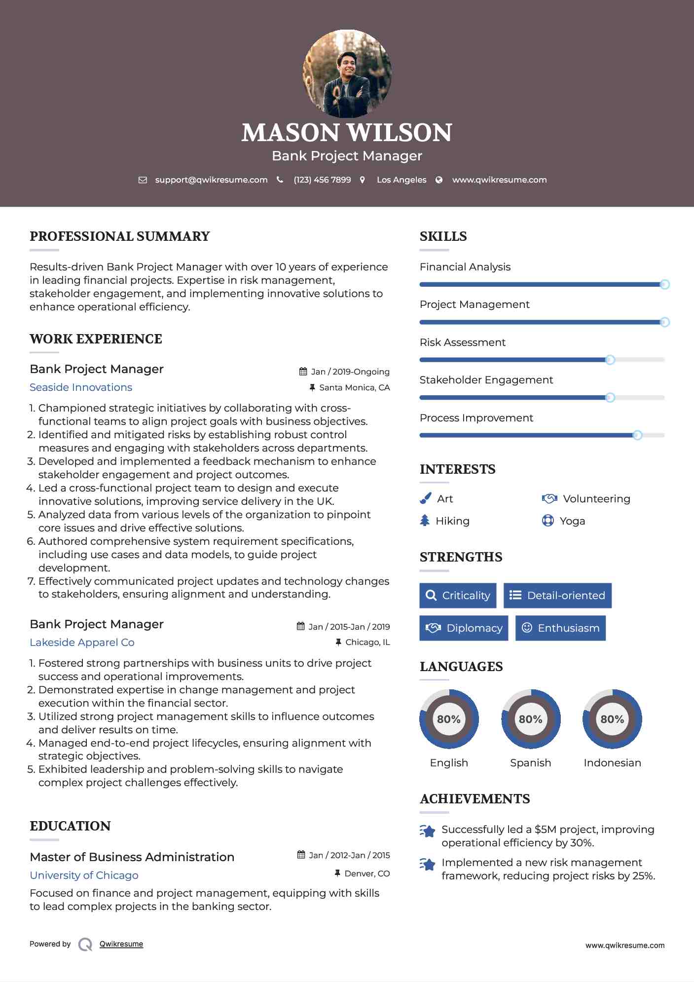 Bank Project Manager Resume Sample