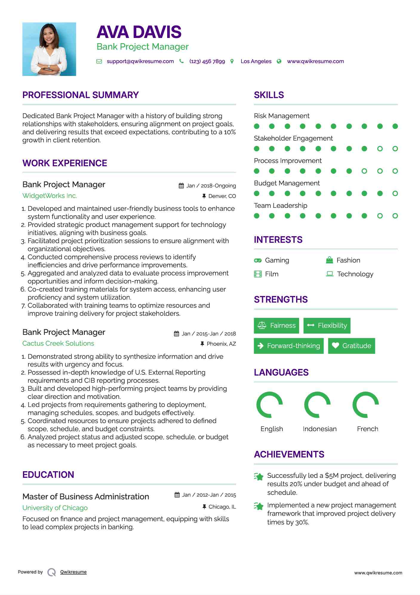 Bank Project Manager Resume Format