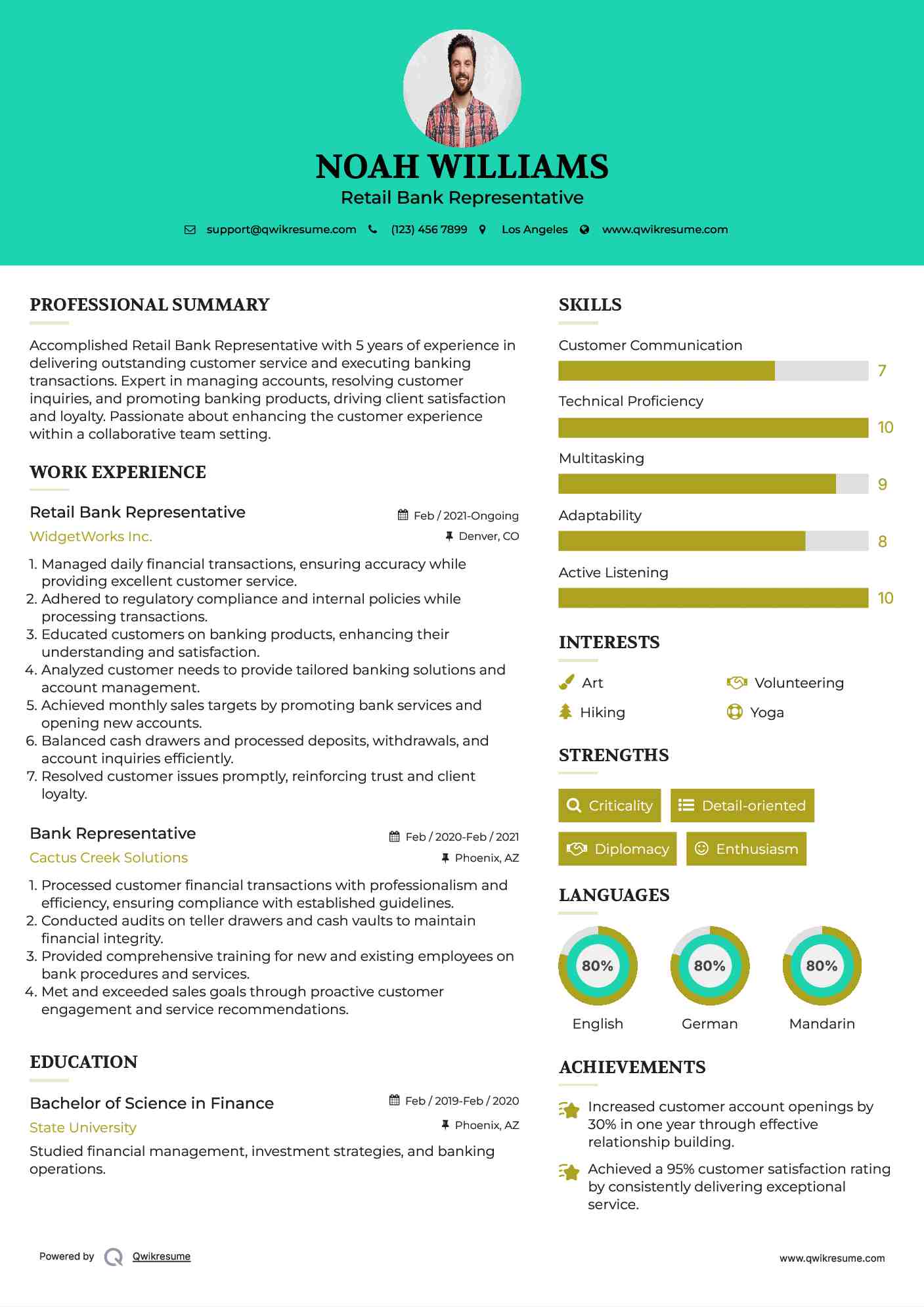 Retail Bank Representative Resume Template
