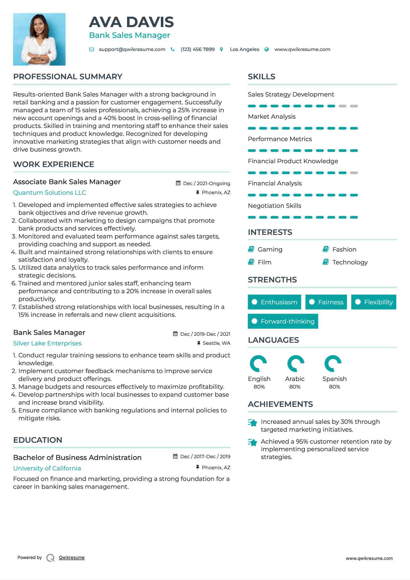 Associate Bank Sales Manager Resume Template