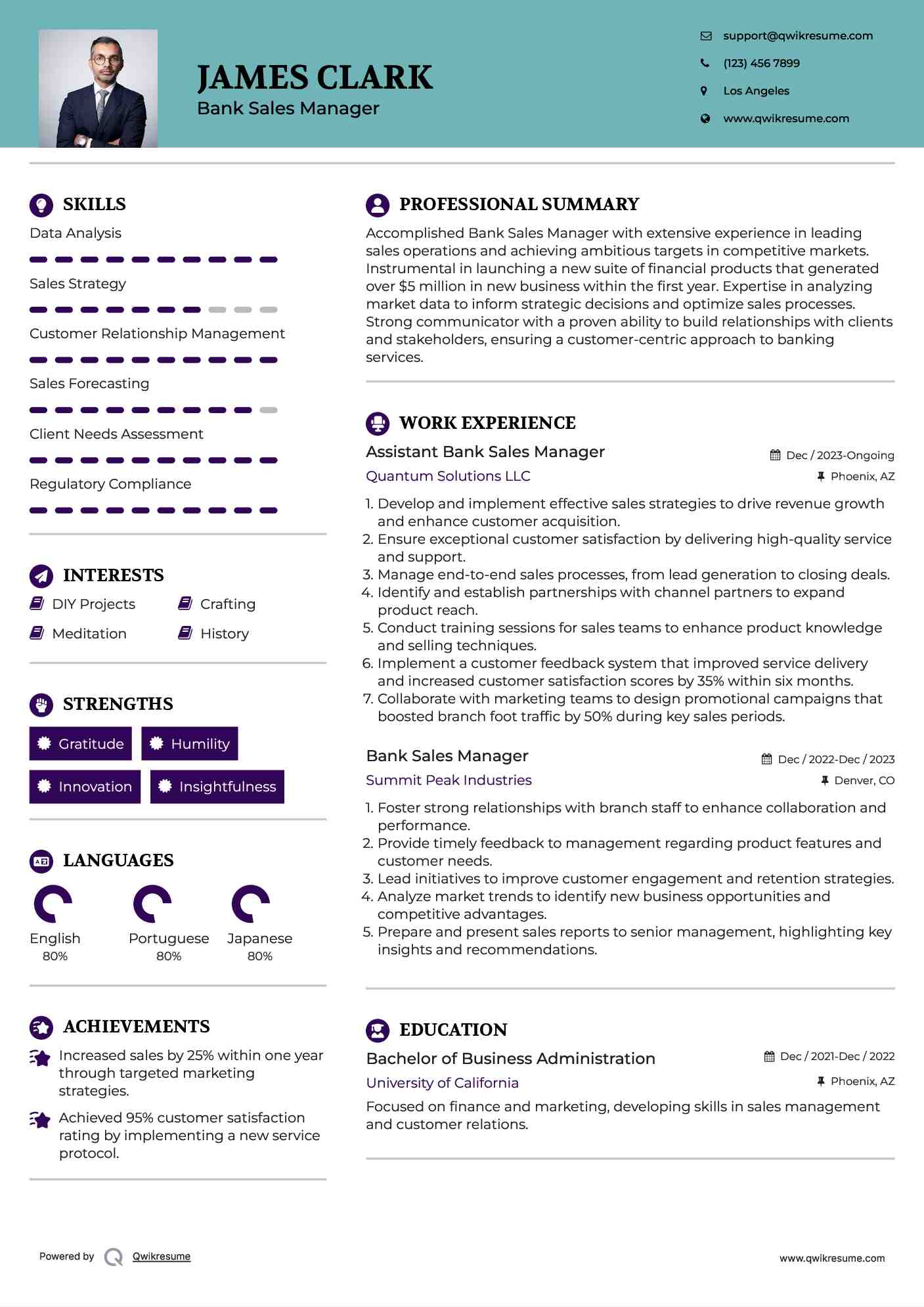 Assistant Bank Sales Manager Resume Template