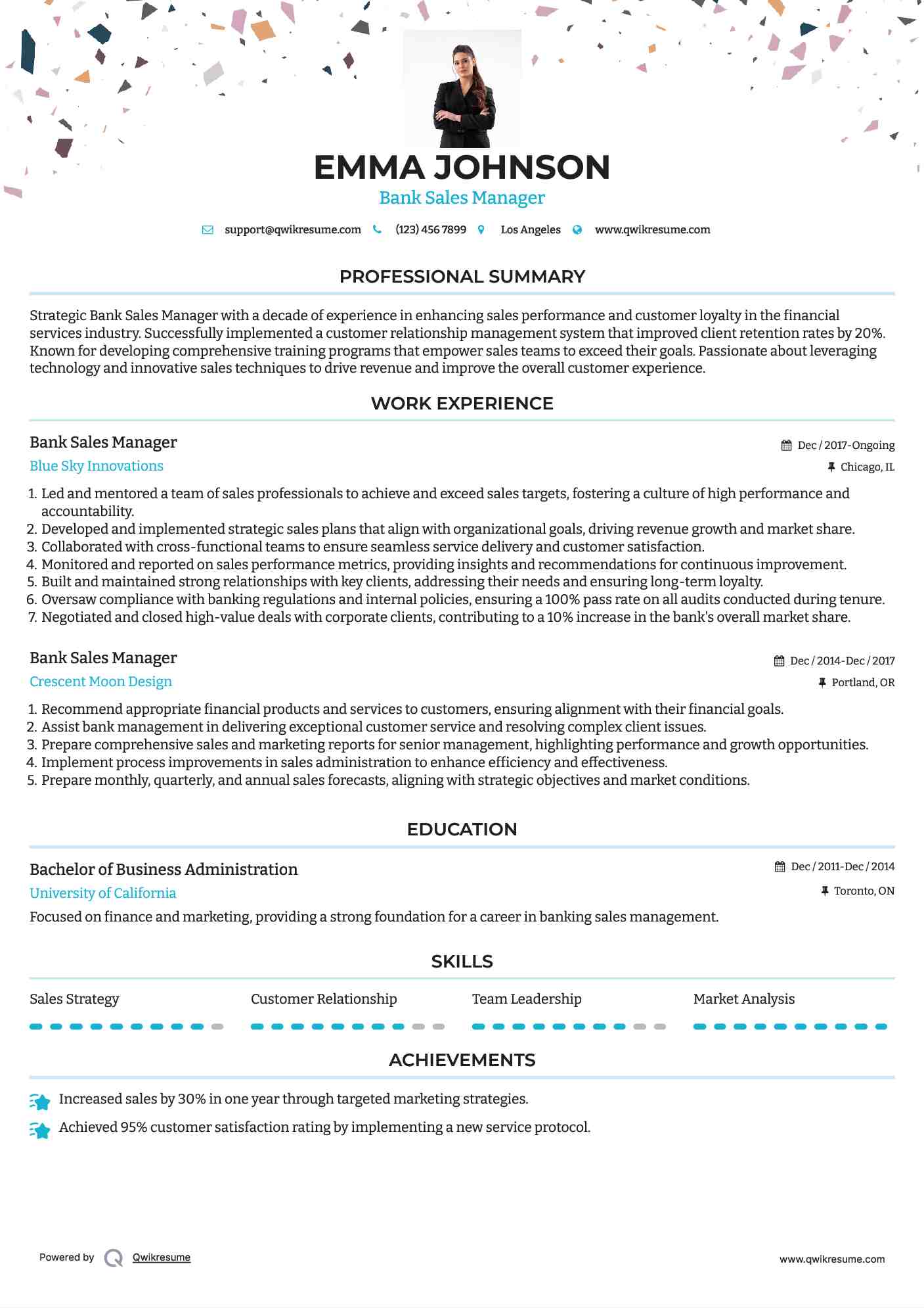 Bank Sales Manager Resume Template