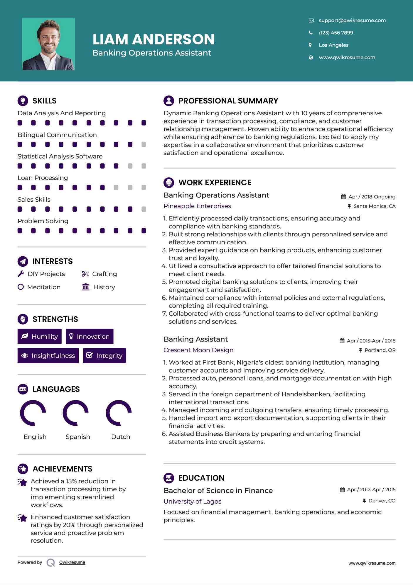 Banking Operations Assistant Resume Template