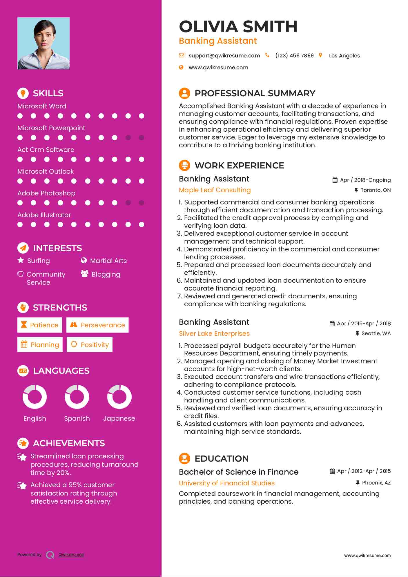 Banking Assistant Resume Sample