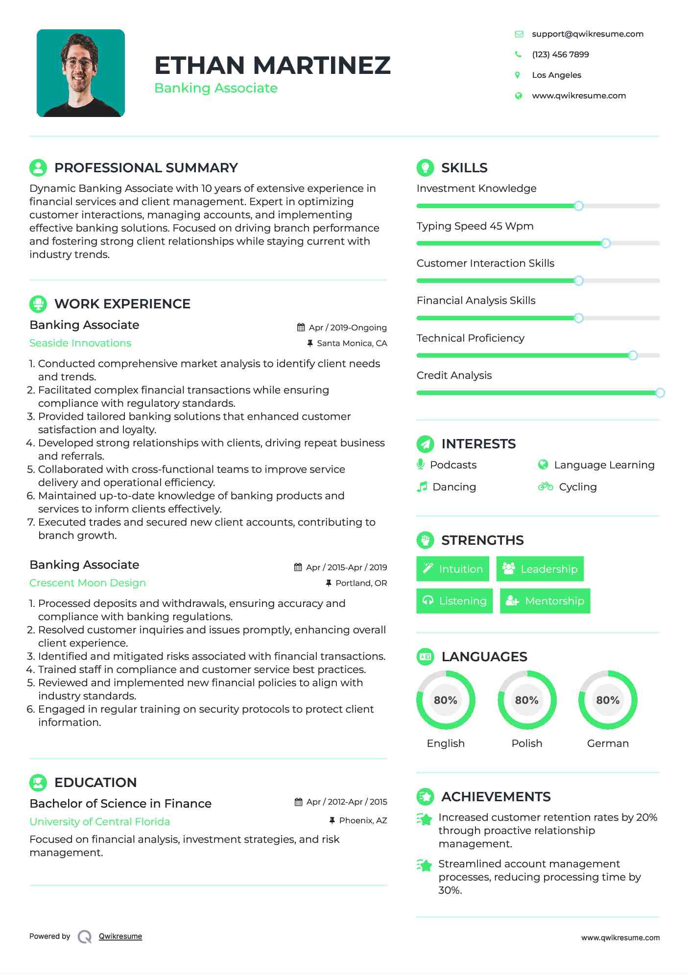 Banking Associate Resume Format