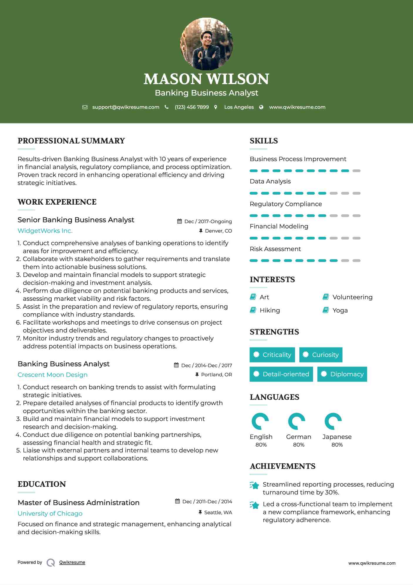Senior Banking Business Analyst Resume Format