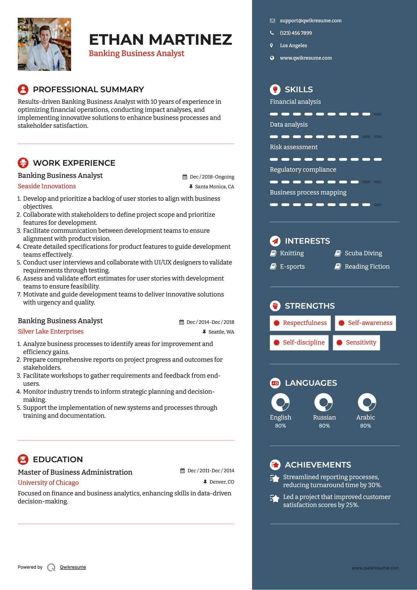 Banking Business Analyst Resume Format