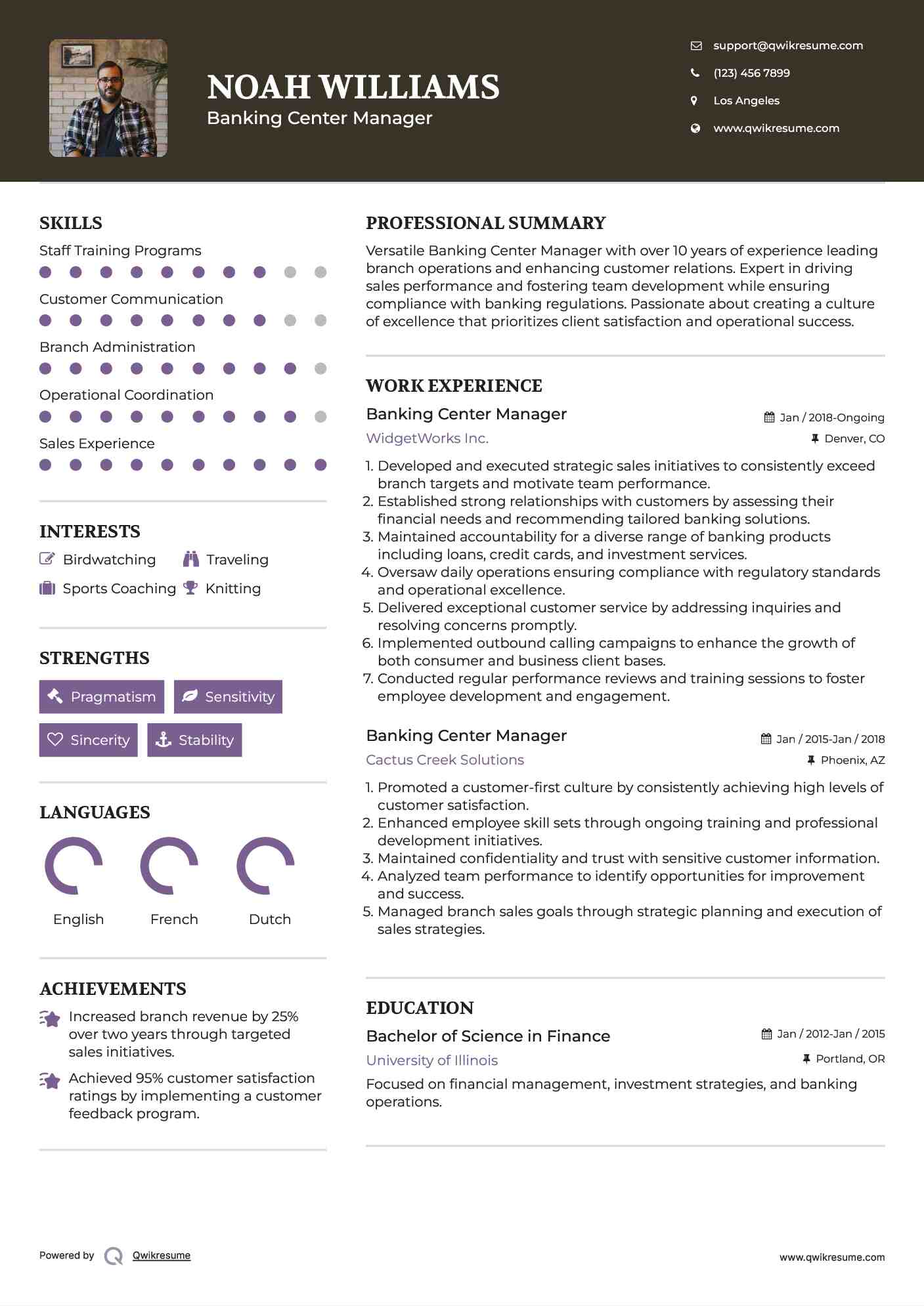 Banking Center Manager Resume Template