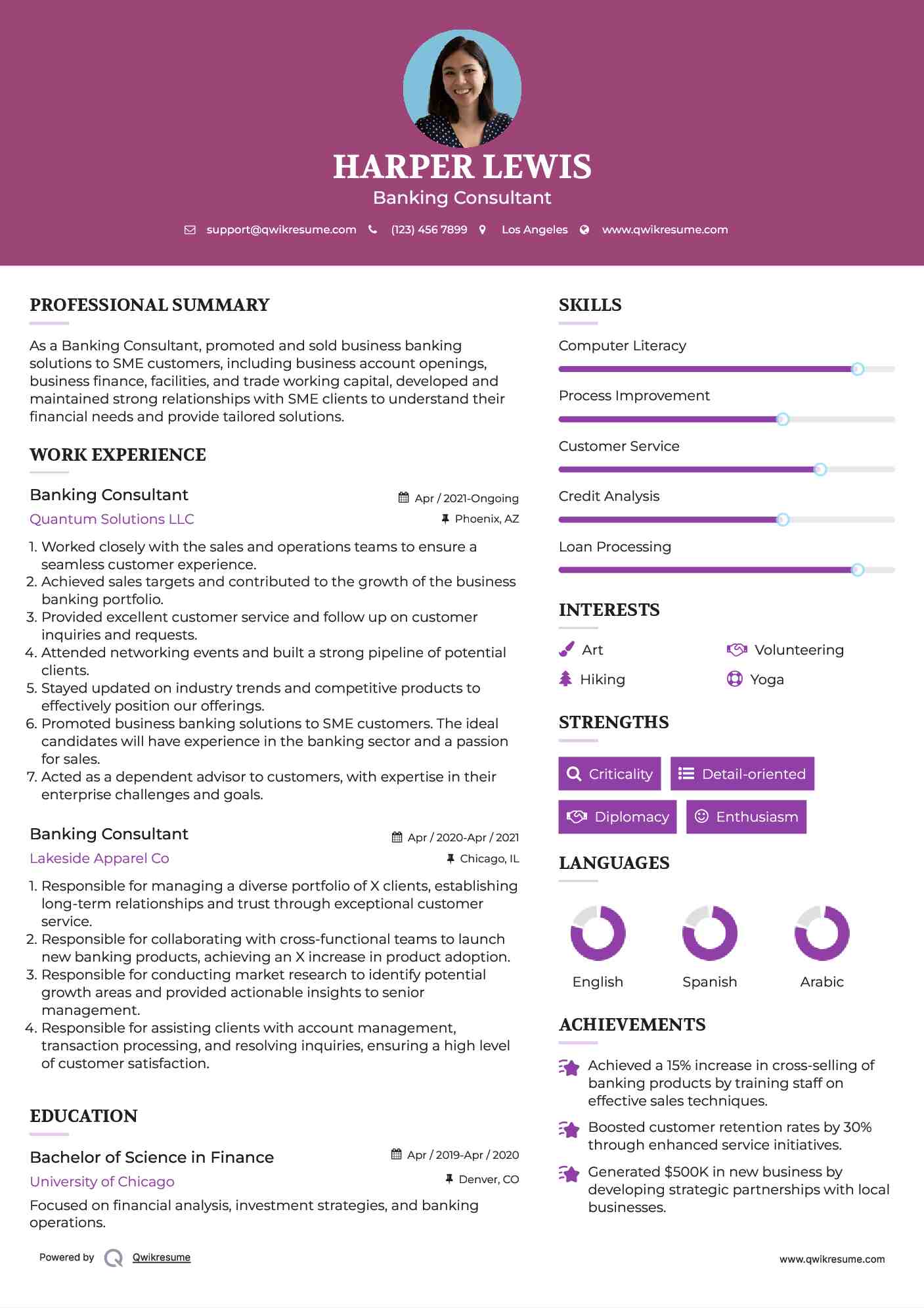 Banking Consultant Resume Template