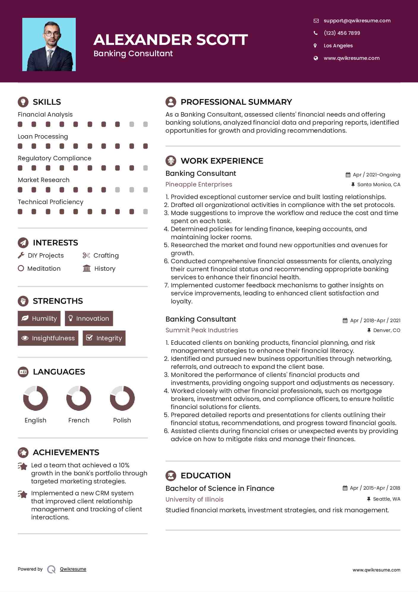 Banking Consultant Resume Sample