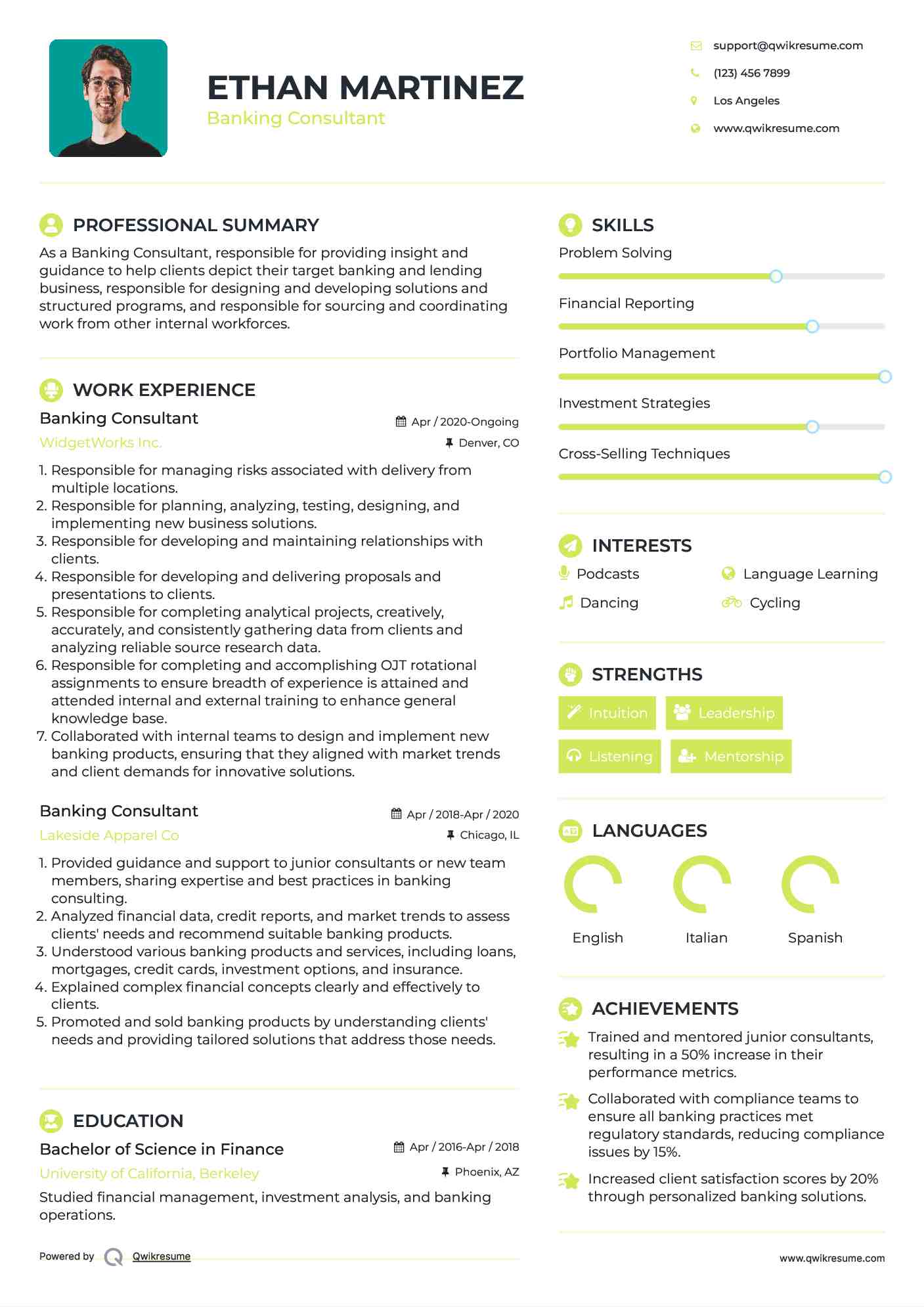 Banking Consultant Resume Sample
