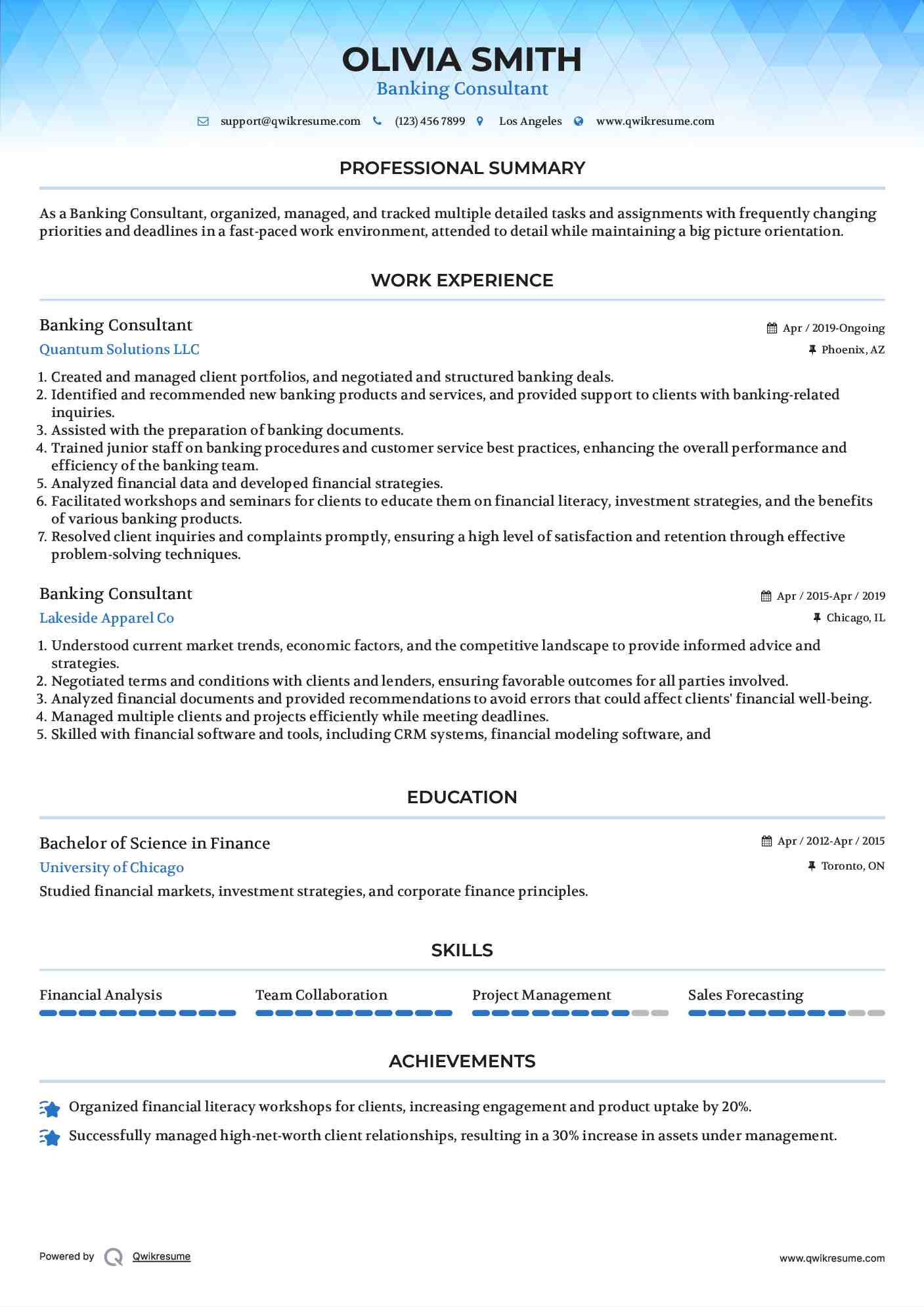 Banking Consultant Resume Format