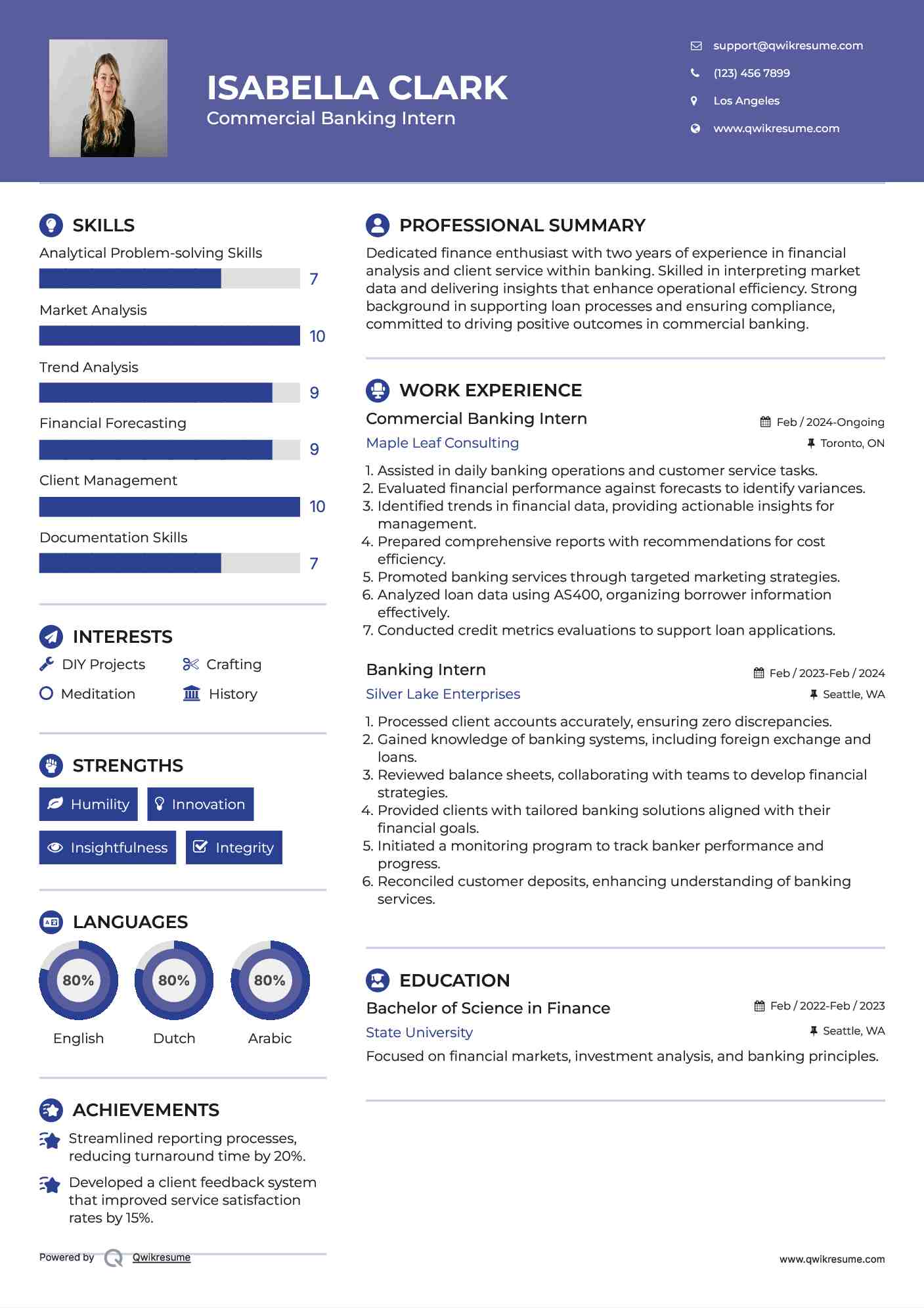 Commercial Banking Intern Resume Template