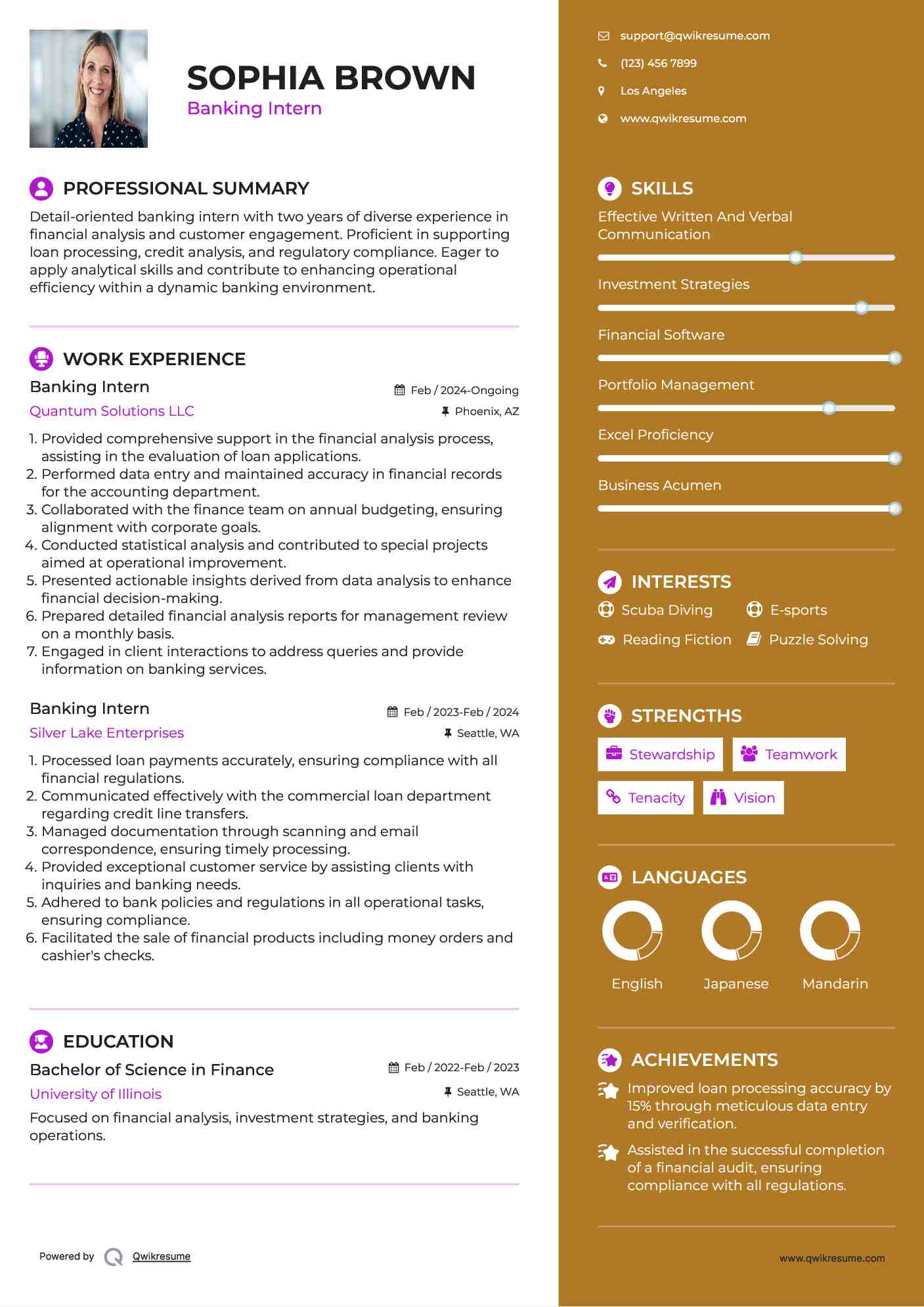 Banking Intern Resume Model