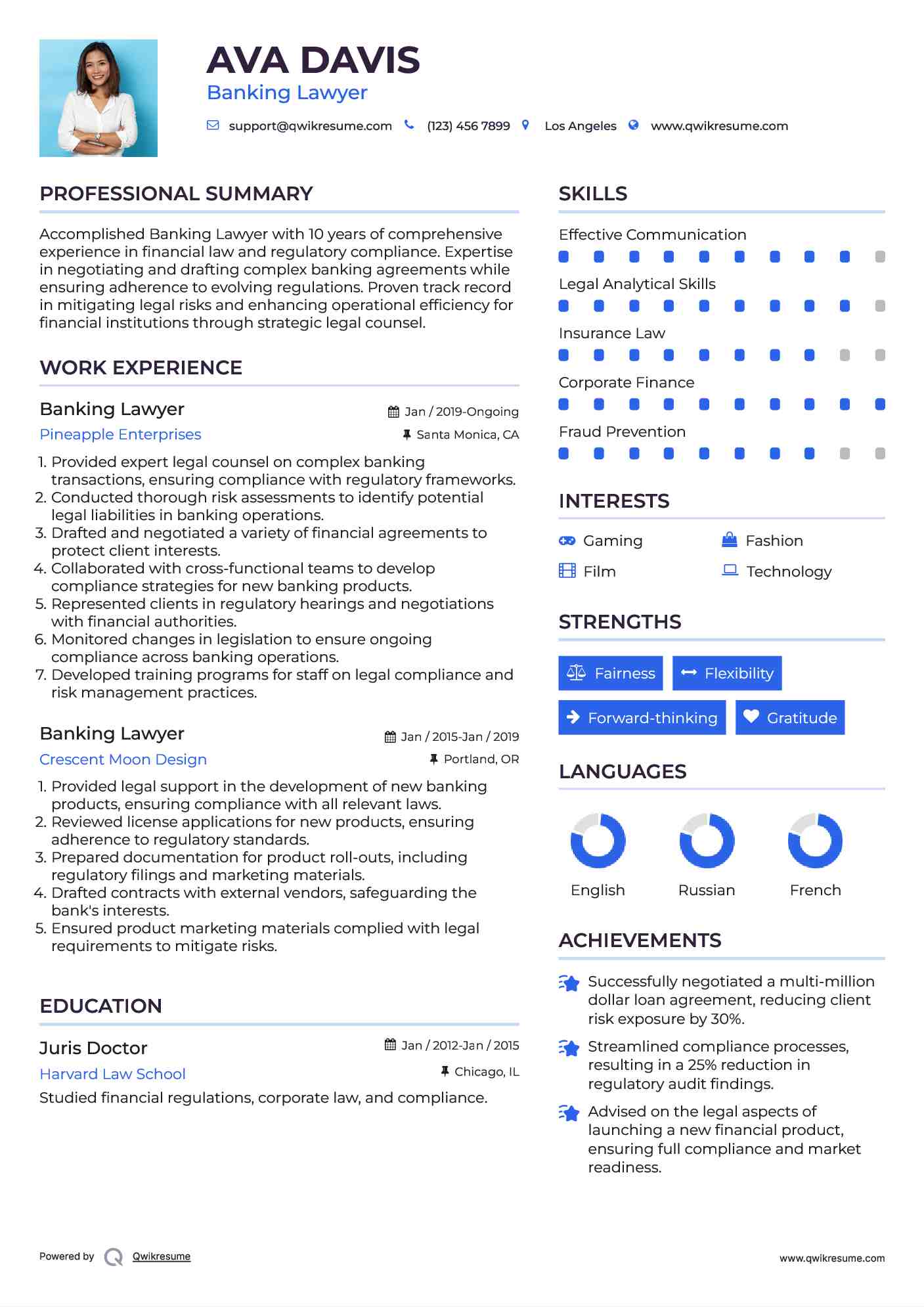 Banking Lawyer Resume Sample