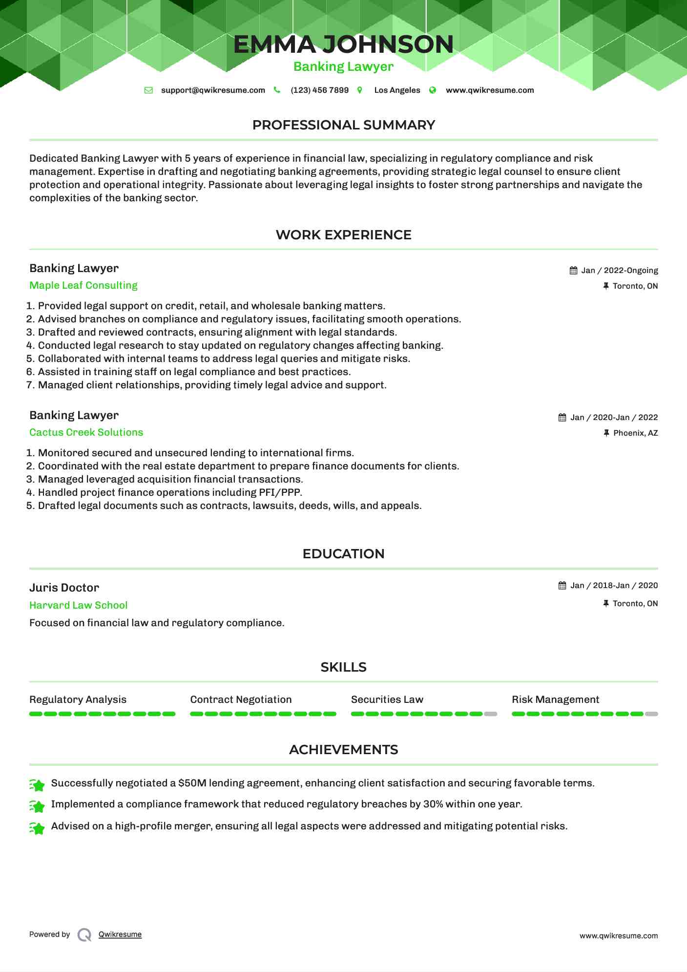 Banking Lawyer Resume Example