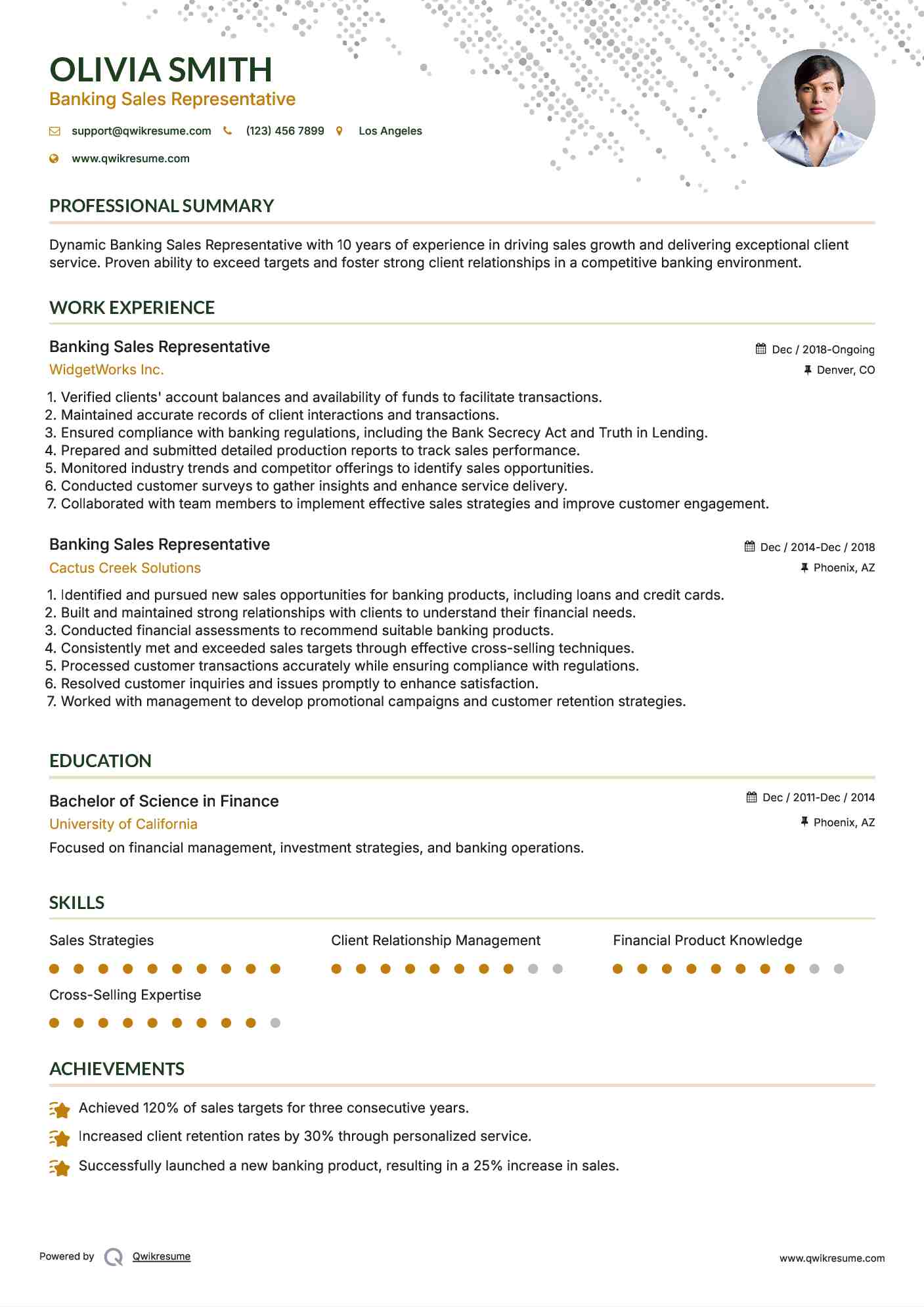 Banking Sales Representative Resume Template