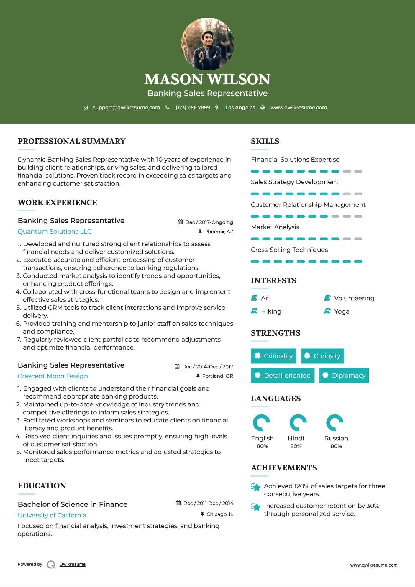 Banking Sales Representative Resume Model