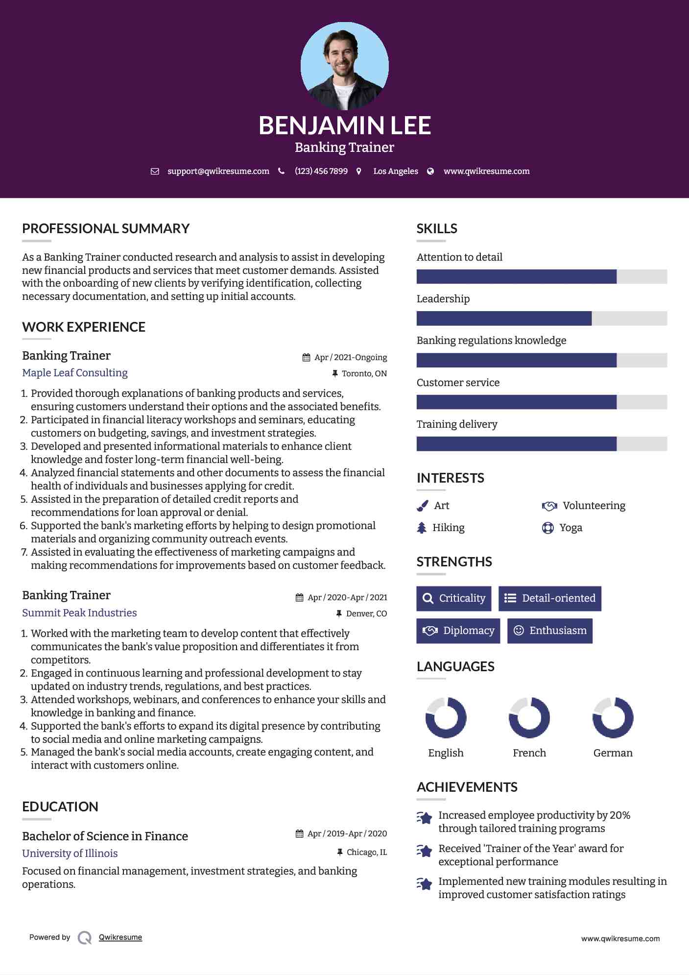 Banking Trainer Resume Template