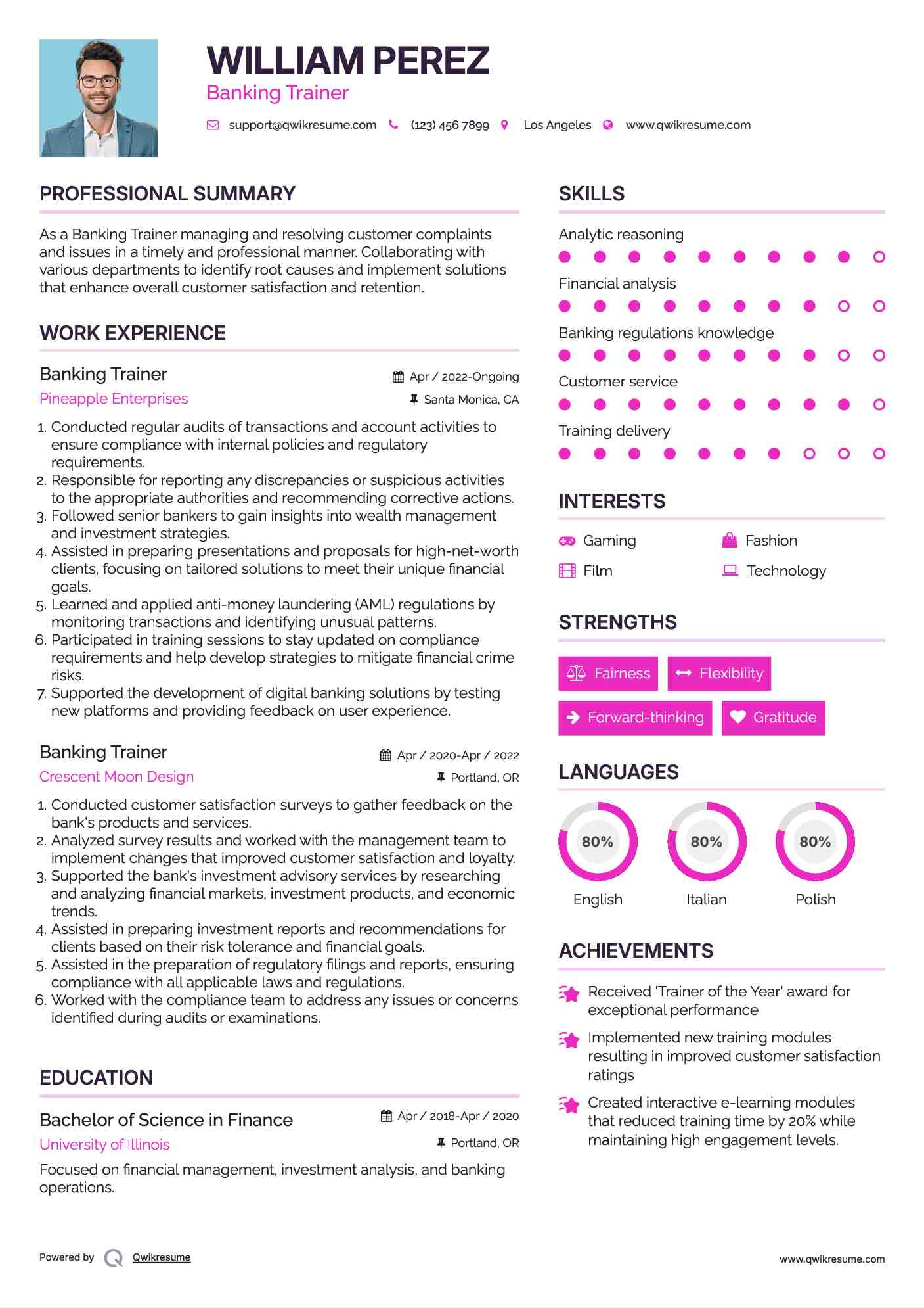 Banking Trainer Resume Format