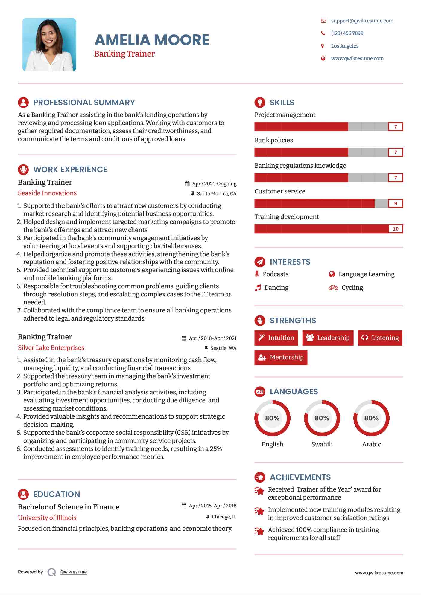 Banking Trainer Resume Model
