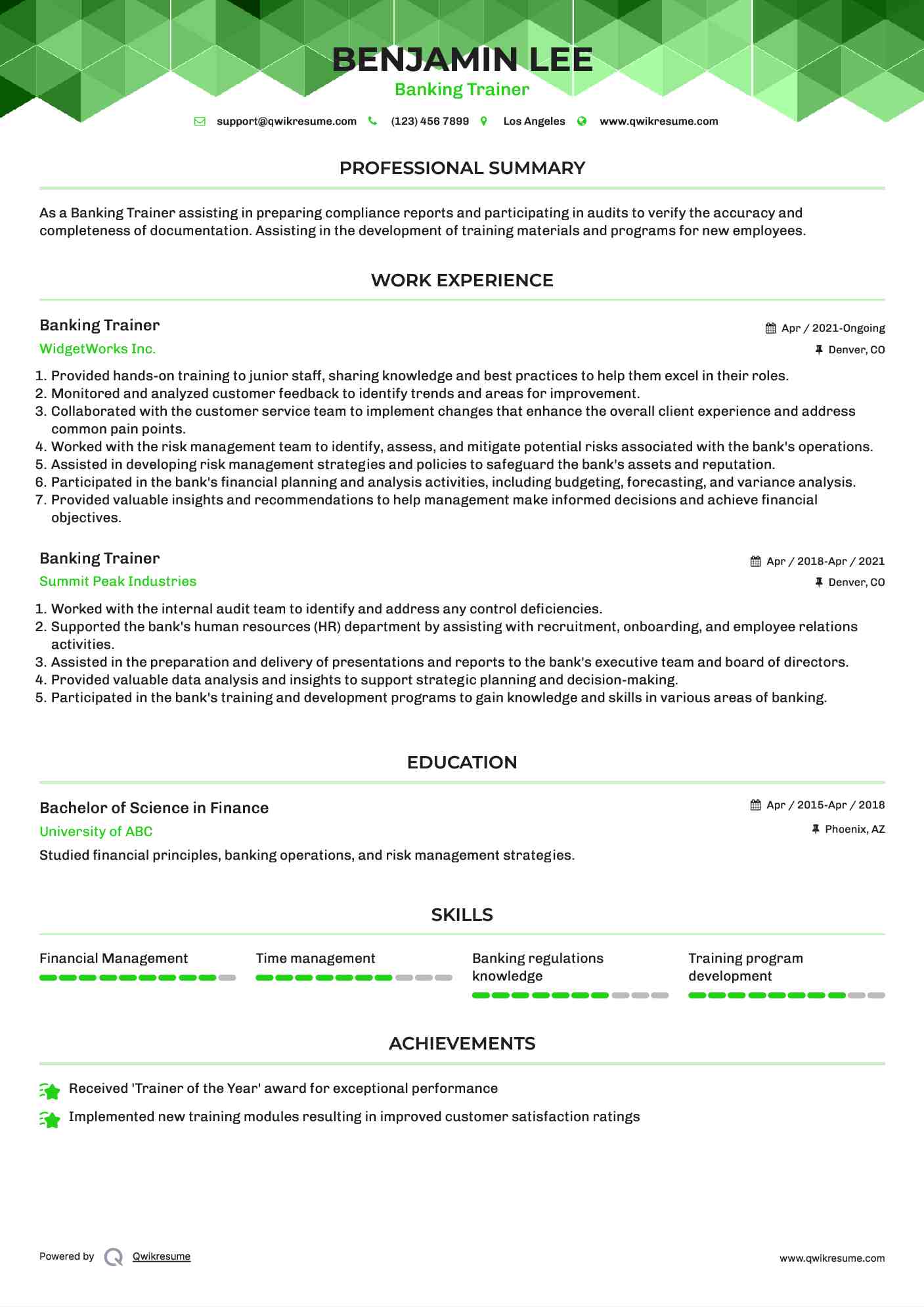 Banking Trainer Resume Template