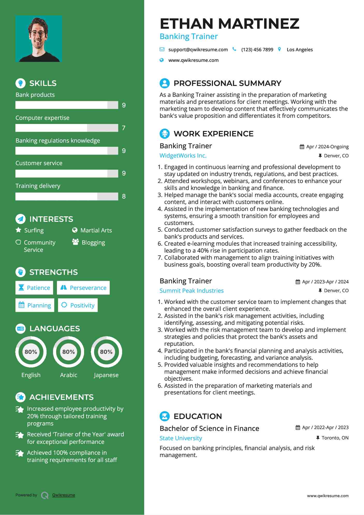 Banking Trainer Resume Sample