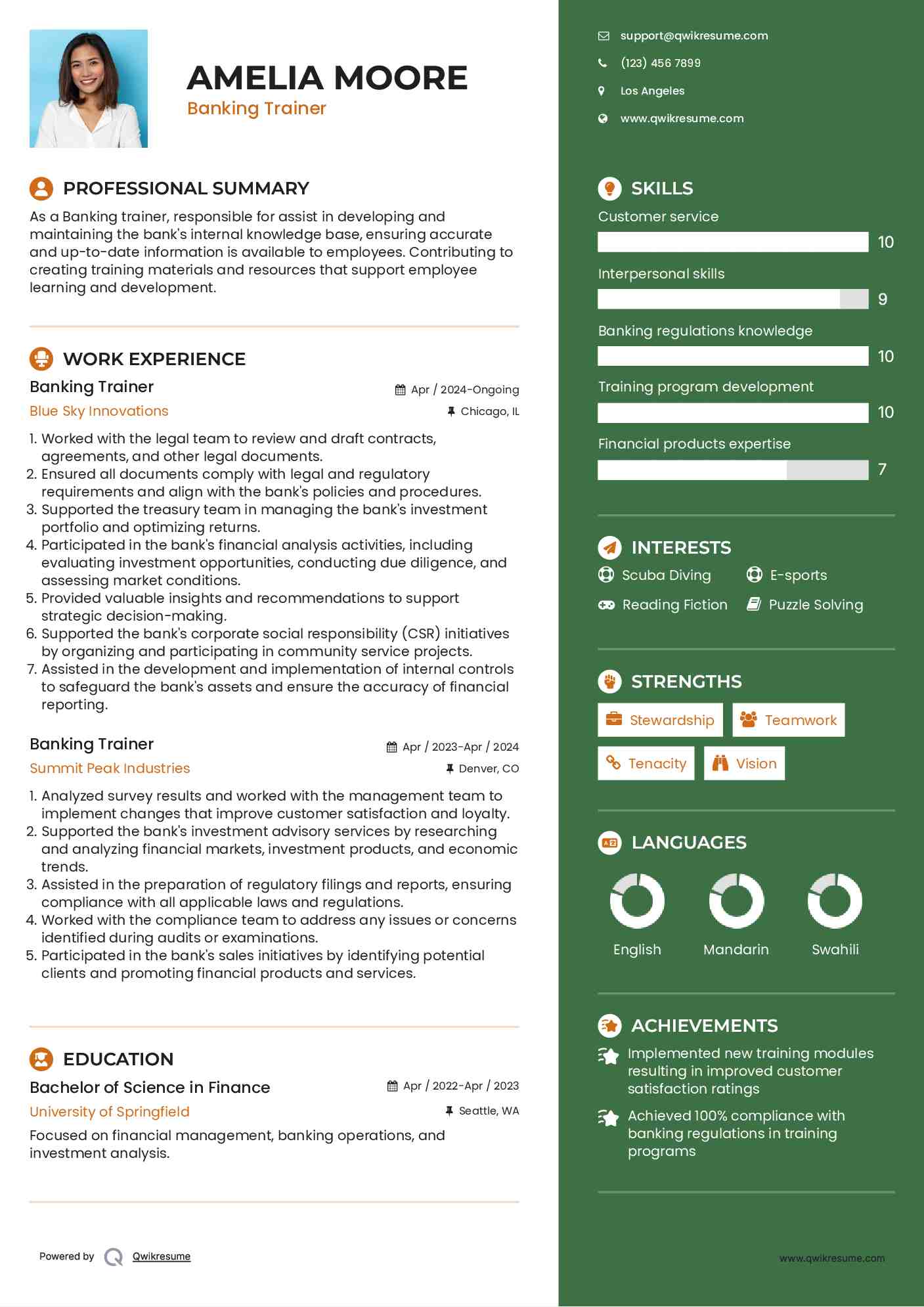 Banking Trainer Resume Model