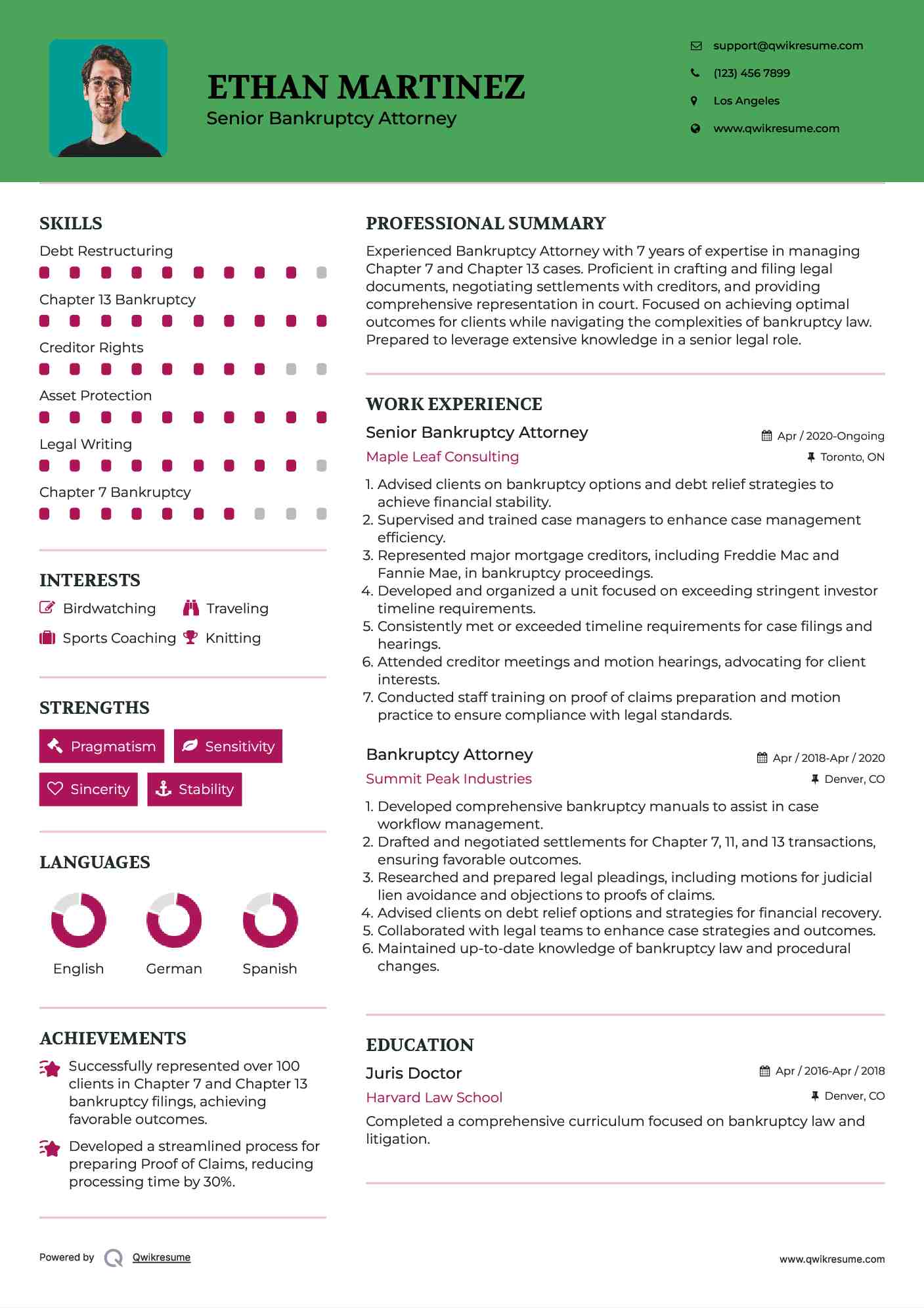 Senior Bankruptcy Attorney Resume Format