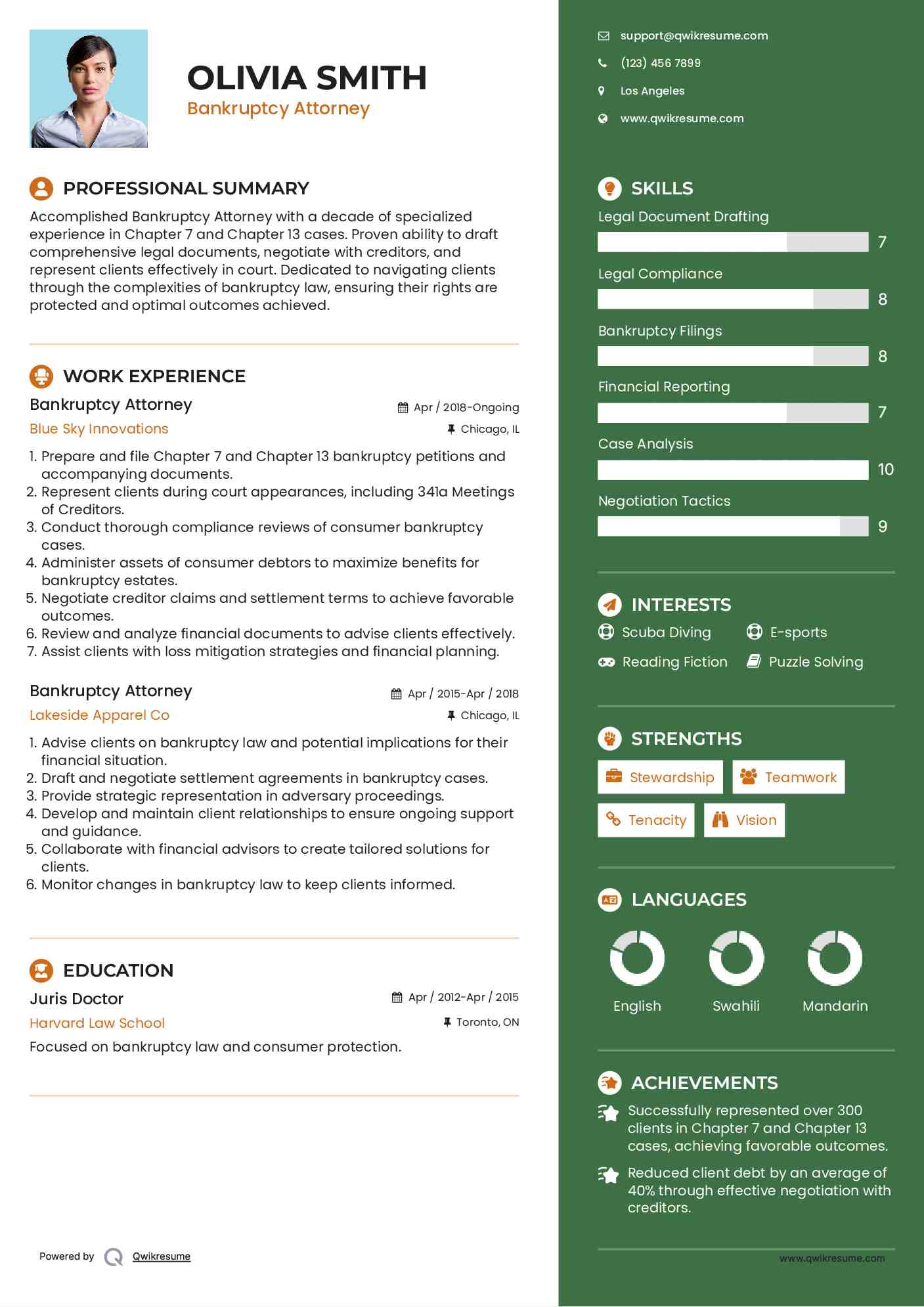 Bankruptcy Attorney Resume Model