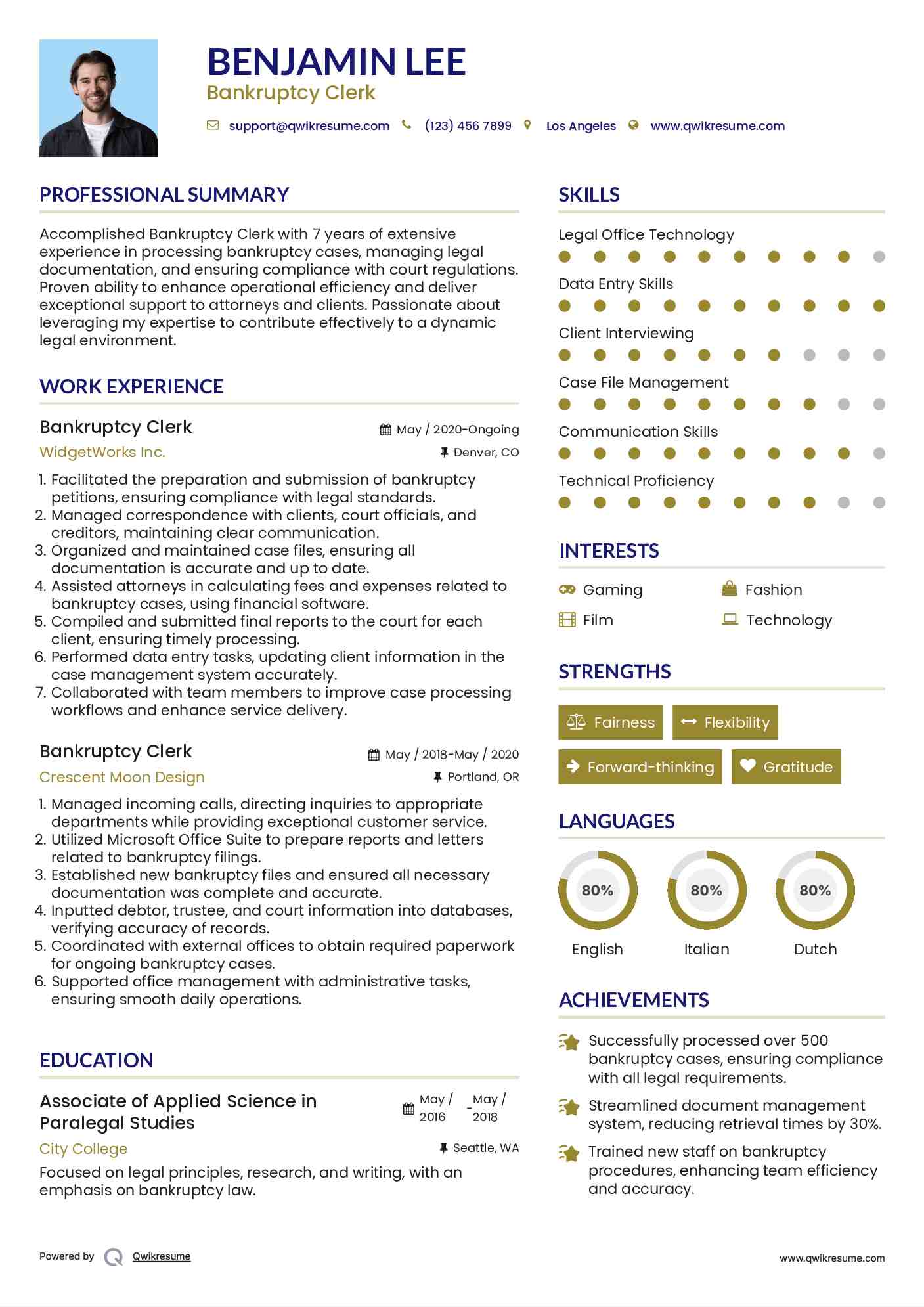 Bankruptcy Clerk Resume Template